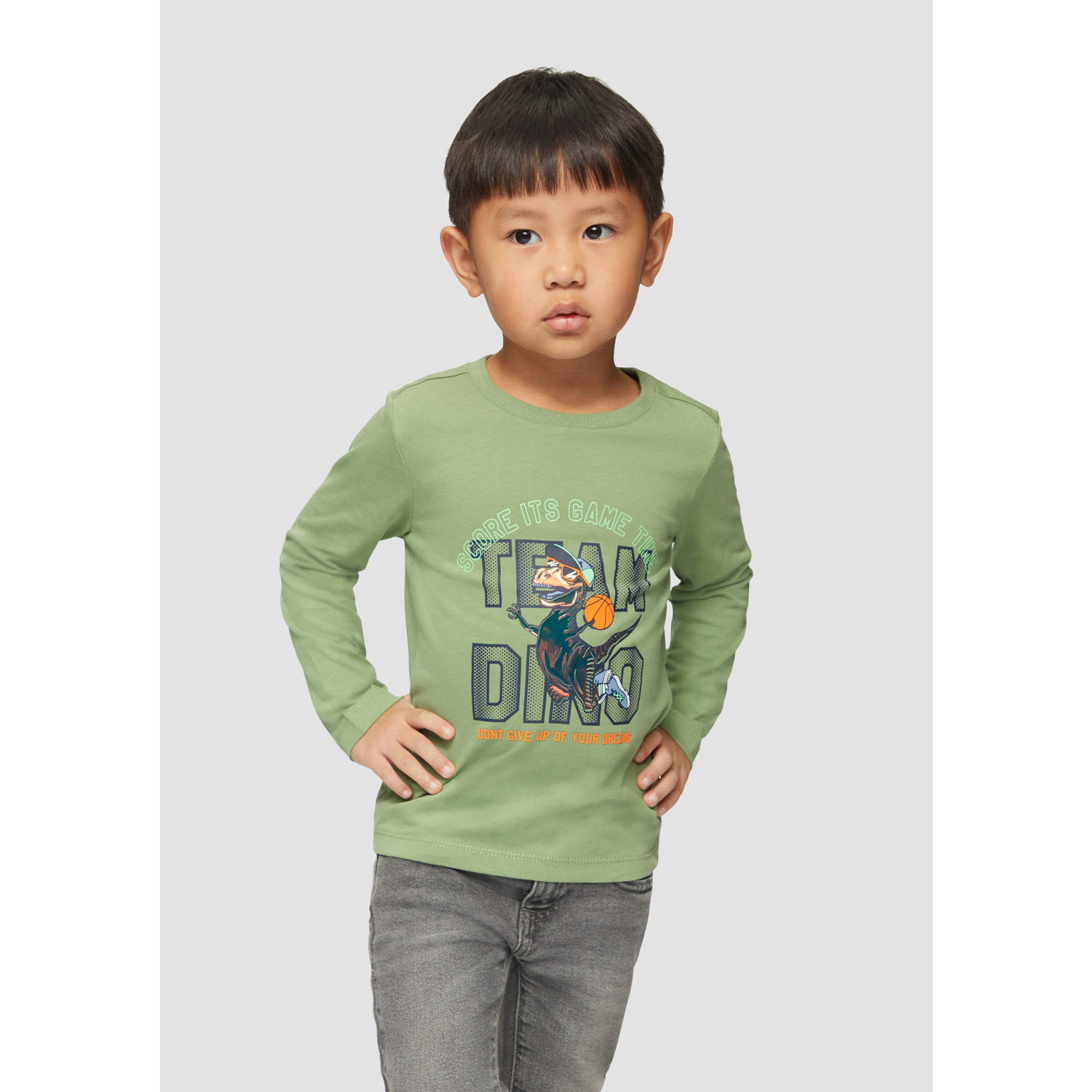 S.Oliver longsleeve met printopdruk groen Jongens Katoen Ronde hals Printopdruk 116 122