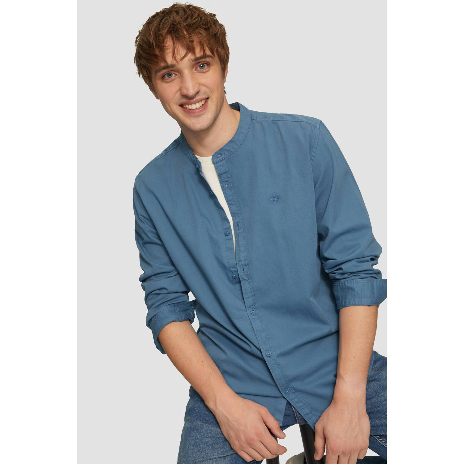 Q S by s.Oliver regular fit overhemd met logo blauw