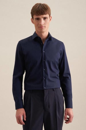 slim fit strijkvrij overhemd donkerblauw