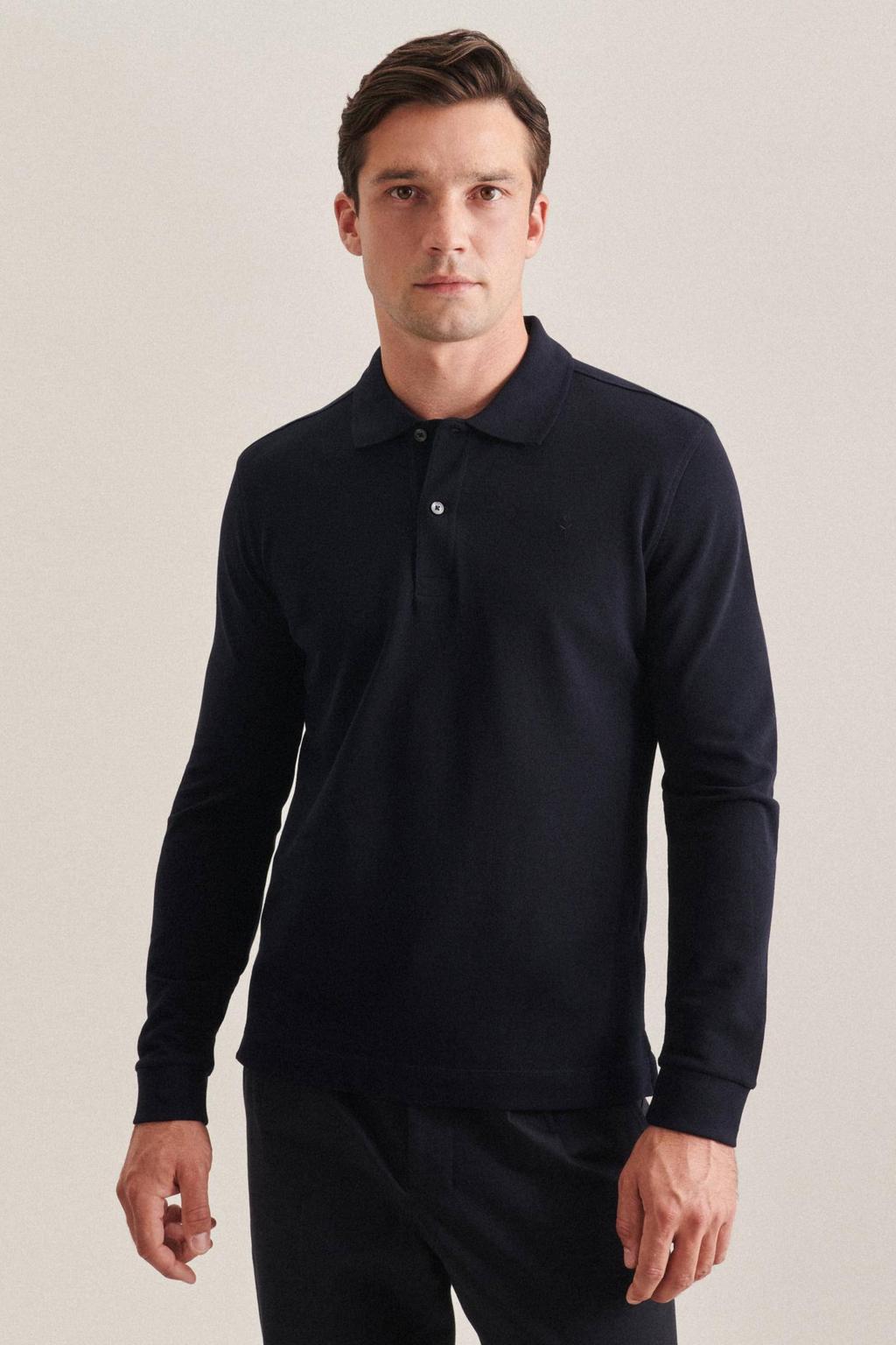 Seidensticker slim fit polo donkerblauw
