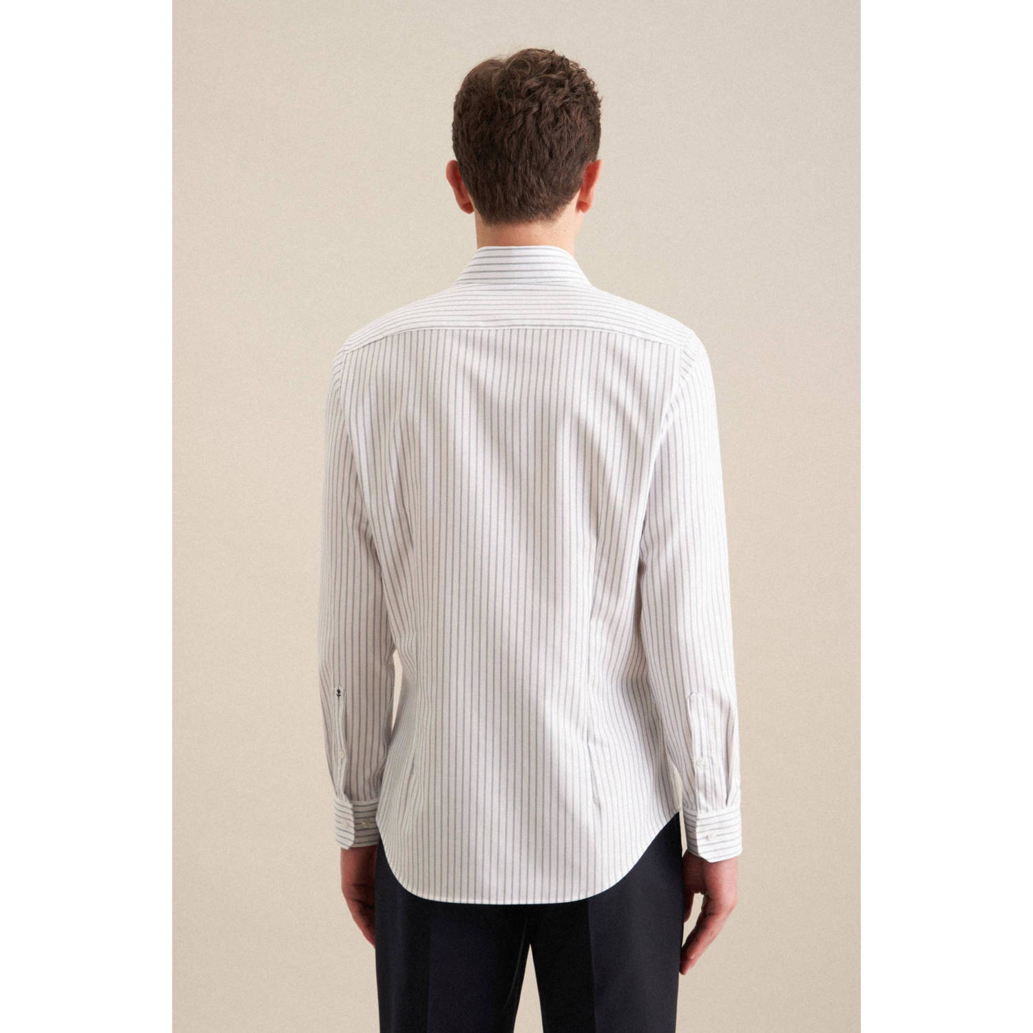Seidensticker gestreept slim fit strijkvrij overhemd wit