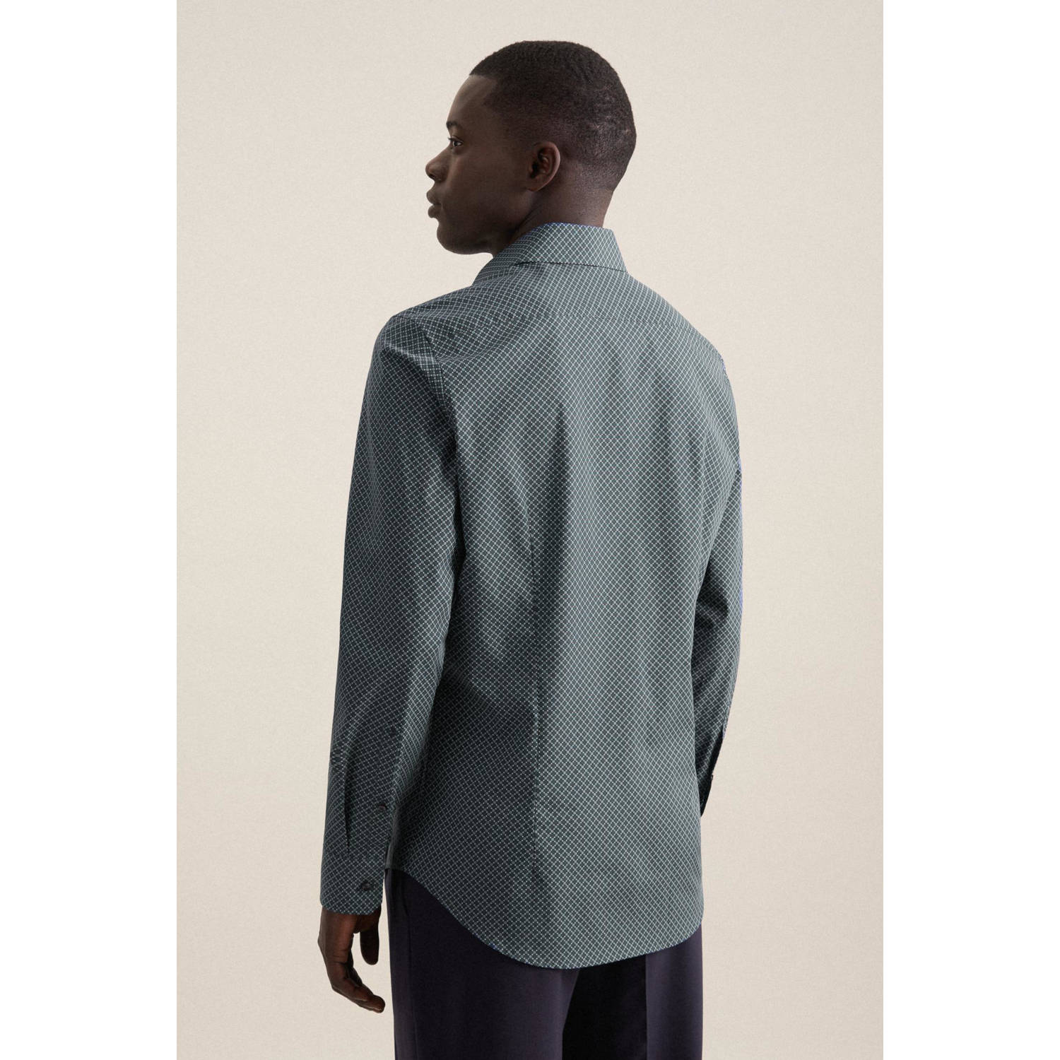 Seidensticker slim fit overhemd met all over print donkerblauw