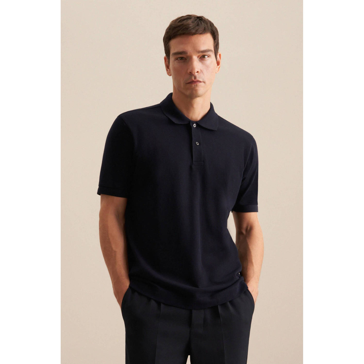 Seidensticker regular fit polo donkerblauw