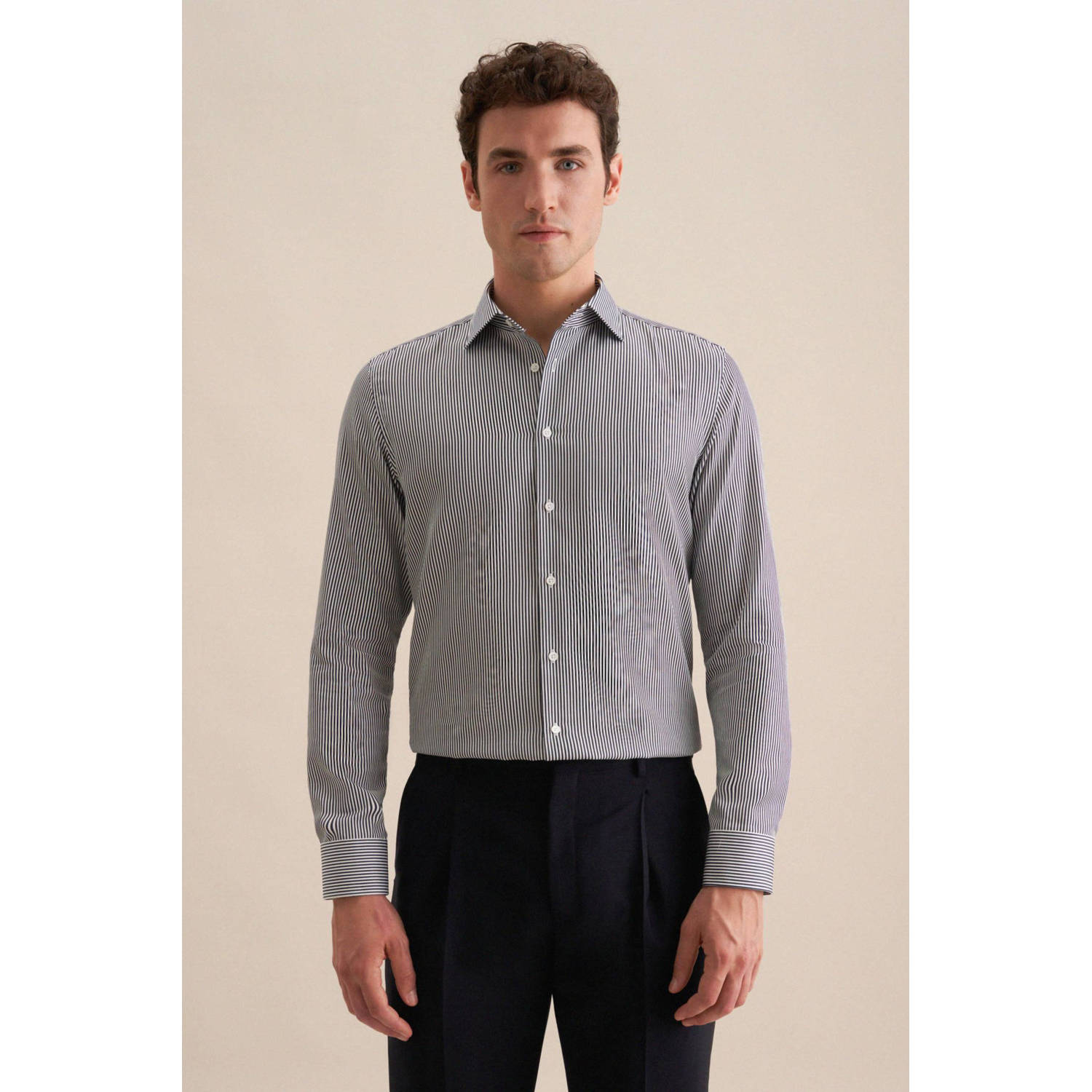 Seidensticker gestreept slim fit overhemd donkerblauw