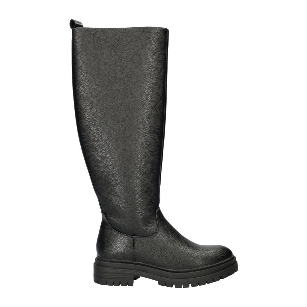 Zwarte dames Dolcis chunky hoge laarzen van imitatieleer met ritssluiting