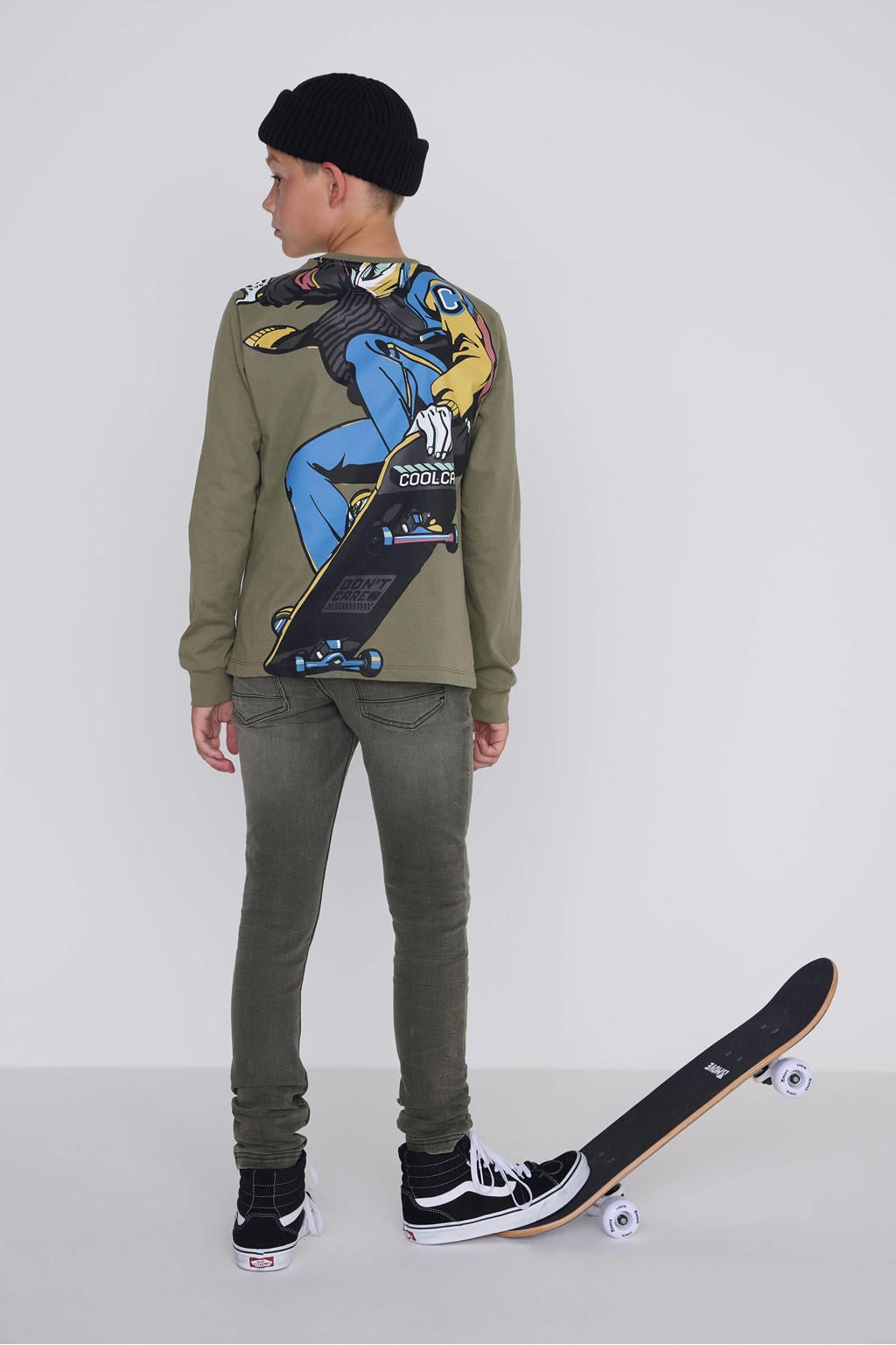 Kakikleurige jongens Coolcat Longsleeve T-shirt Tommy Print van katoen met lange mouwen en ronde hals