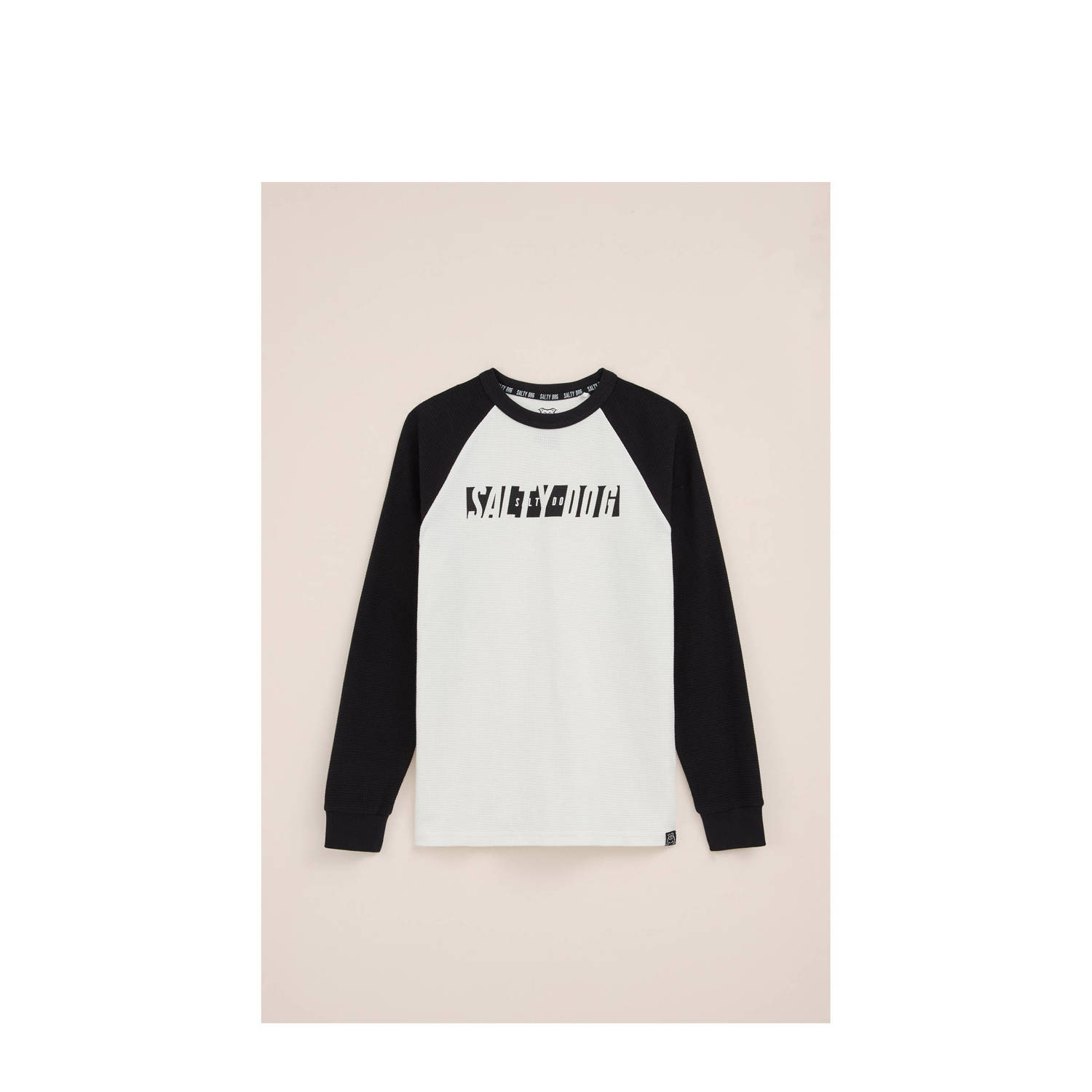 WE Fashion longsleeve wit zwart Jongens Katoen Ronde hals Meerkleurig 110 116