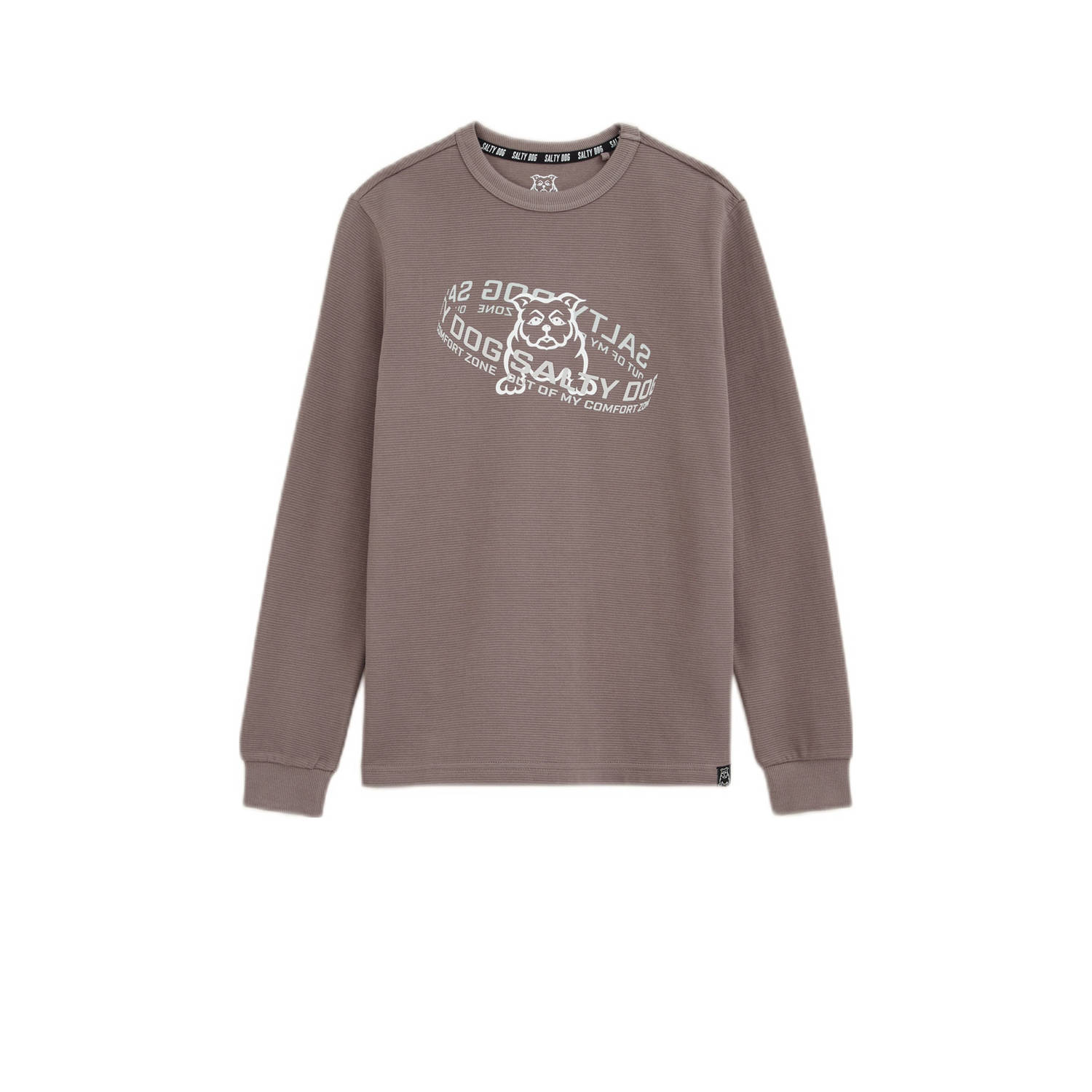 WE Fashion longsleeve met printopdruk lichtbruin Jongens Katoen Ronde hals 122 128