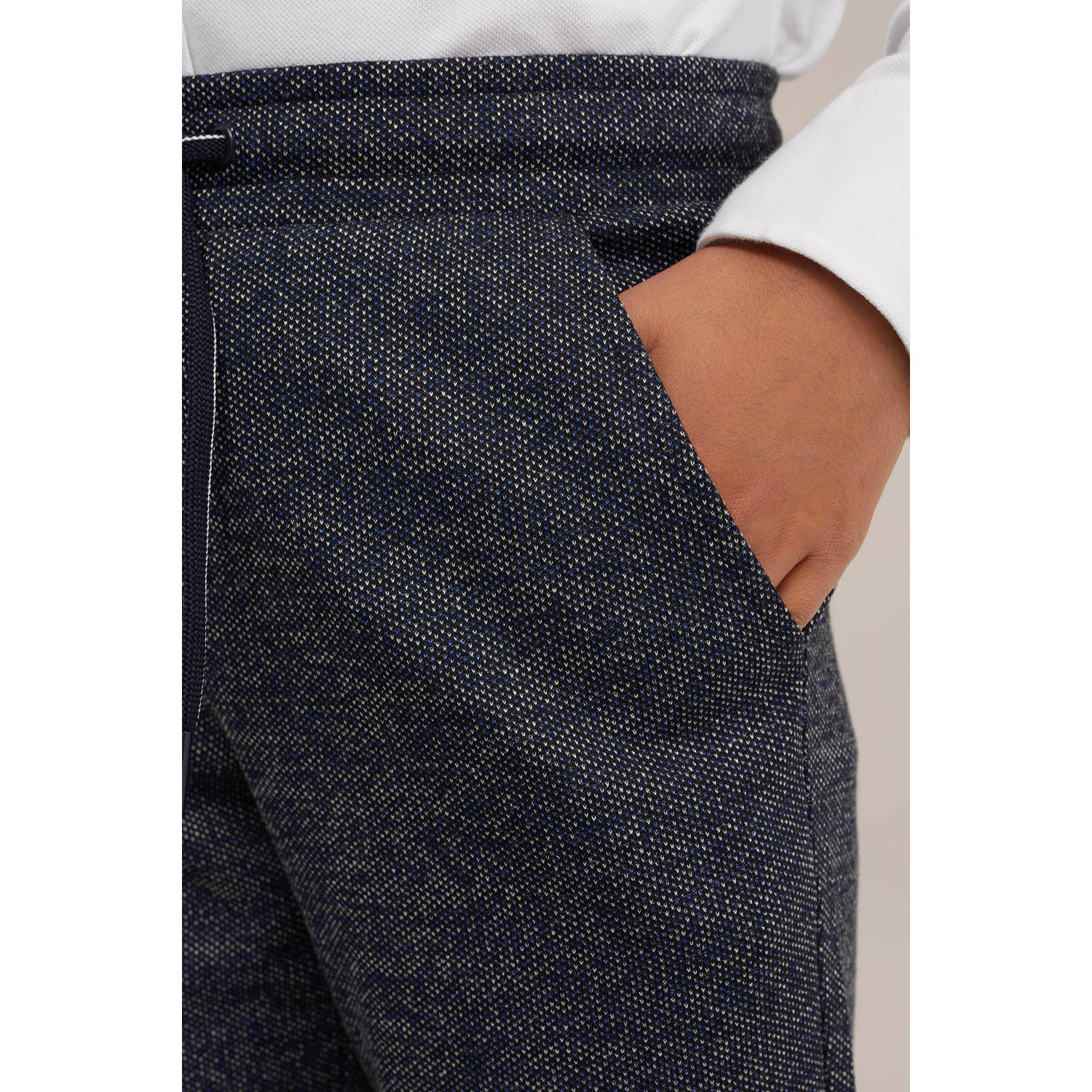 WE Fashion gemêleerde slim fit broek marine blauw