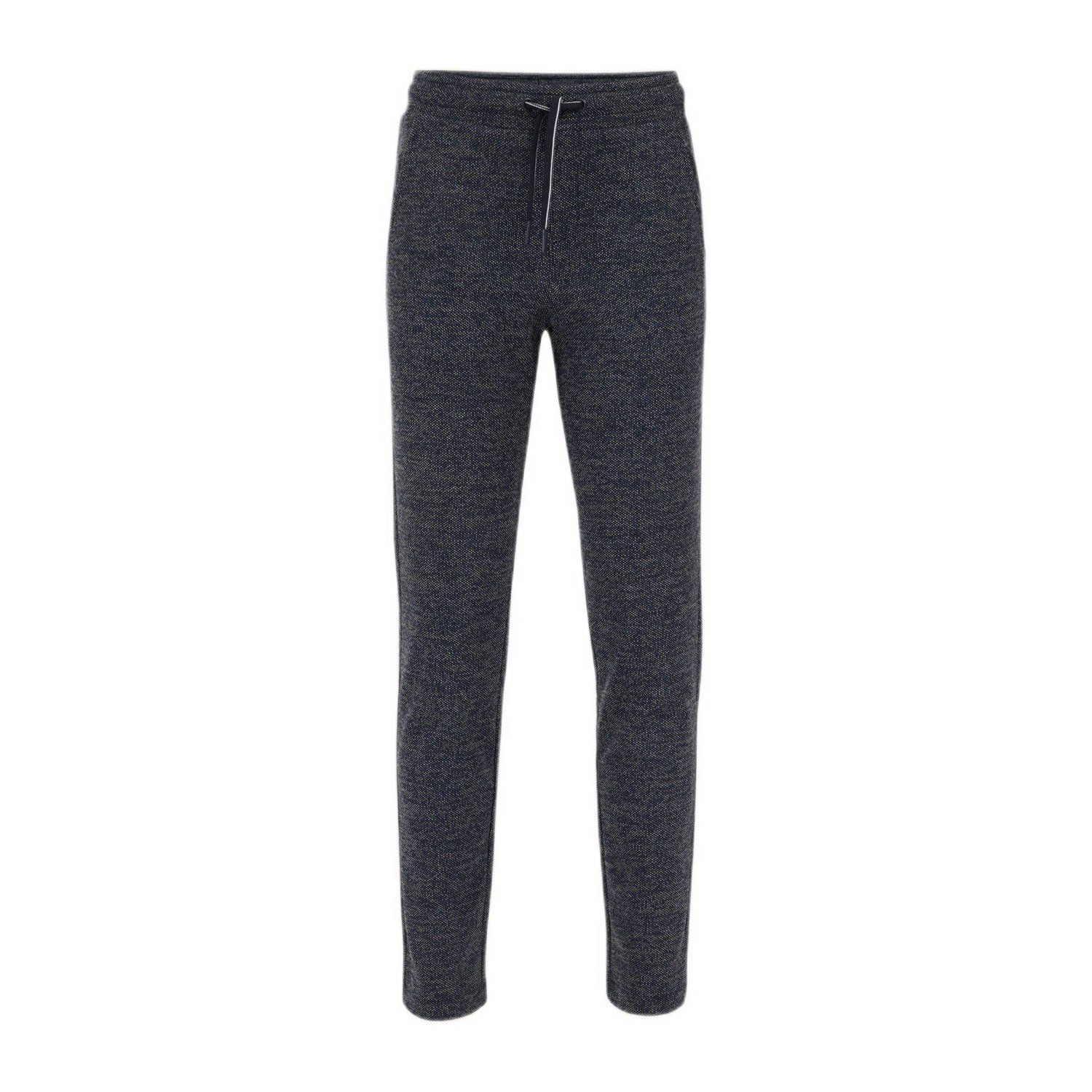 WE Fashion gemêleerde slim fit broek marine blauw