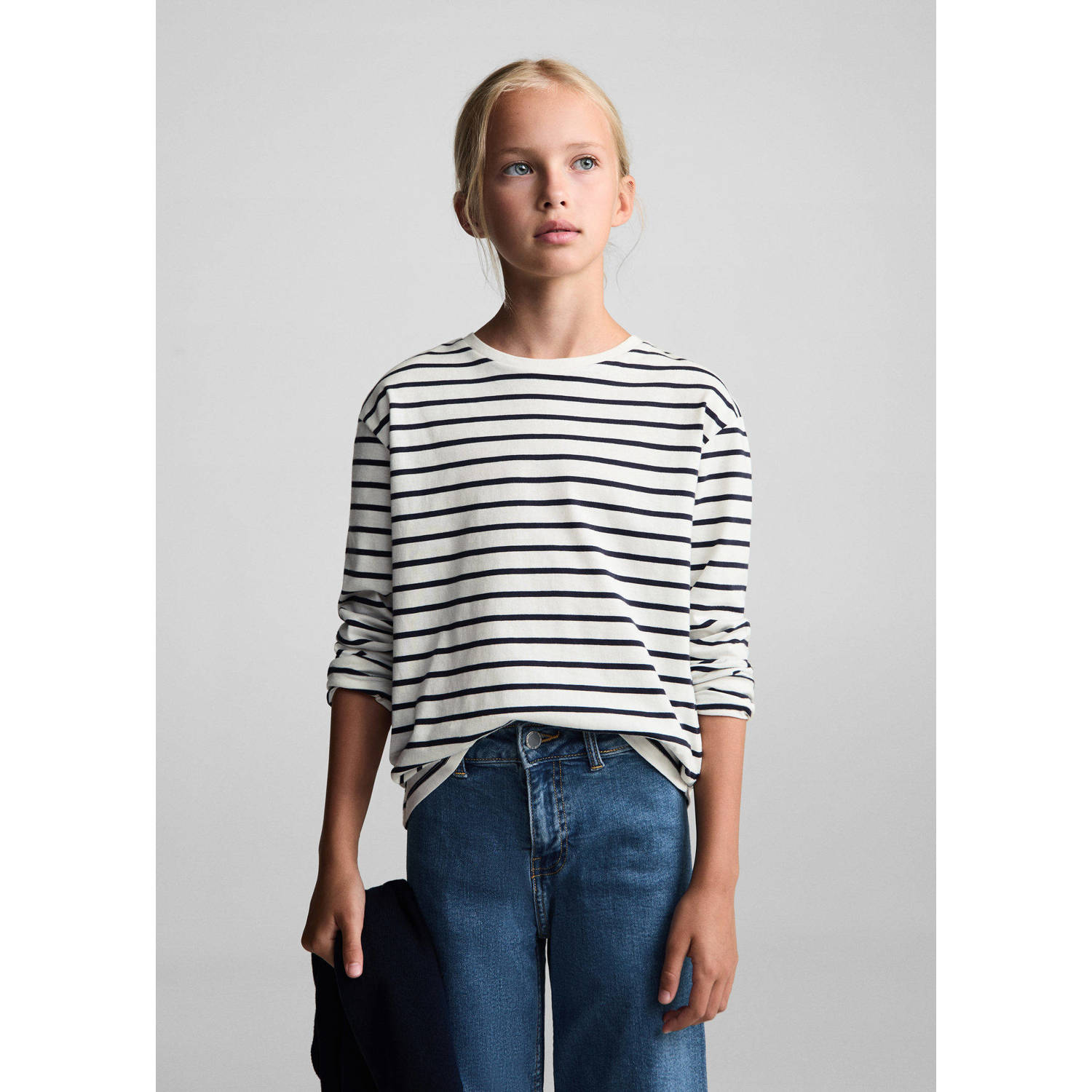 Mango Kids broek changeant blauw Meisjes Denim Effen 140