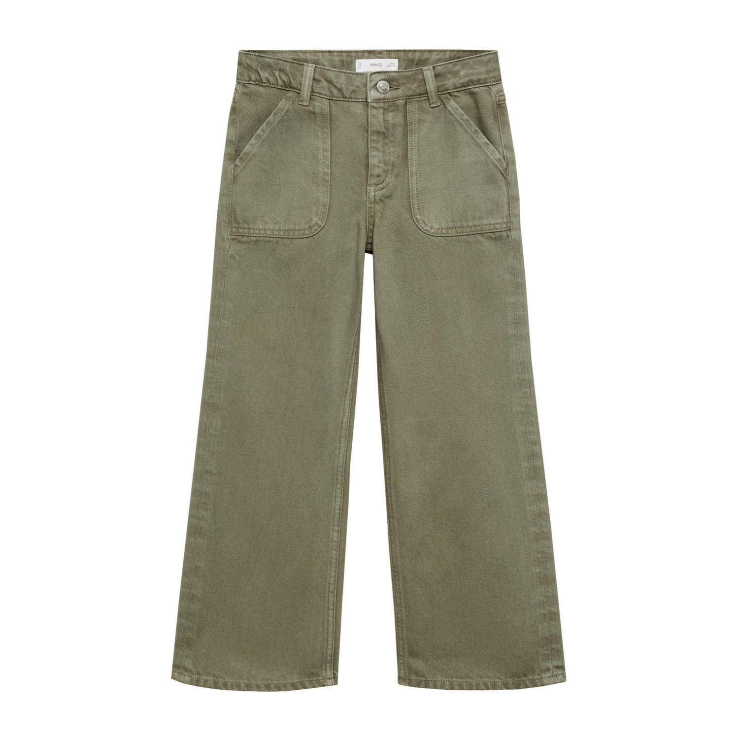 Mango Kids wide leg jeans beige kaki Groen Meisjes Denim Effen 128