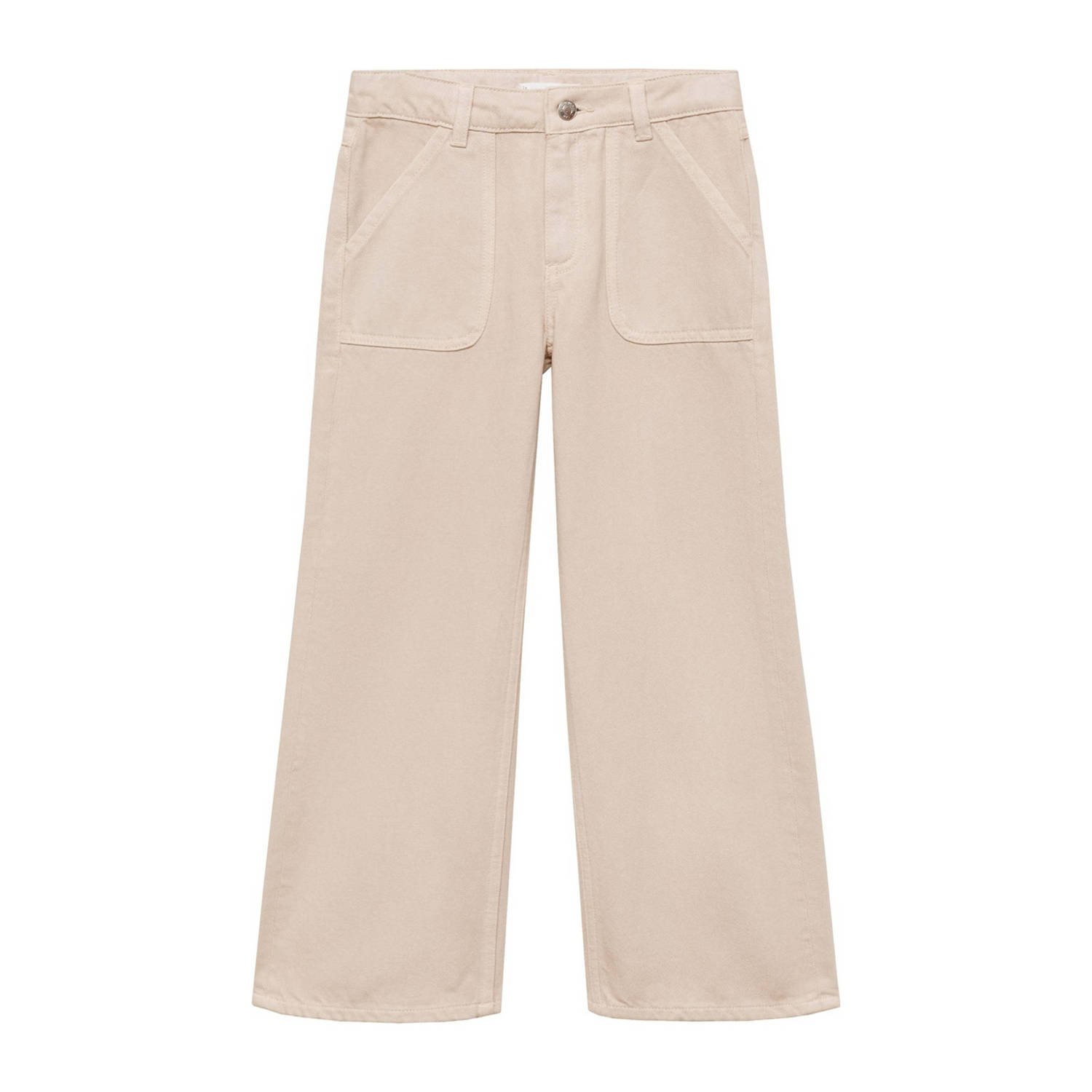 Mango Kids wide leg jeans pastelbruin Beige Meisjes Denim Effen 128