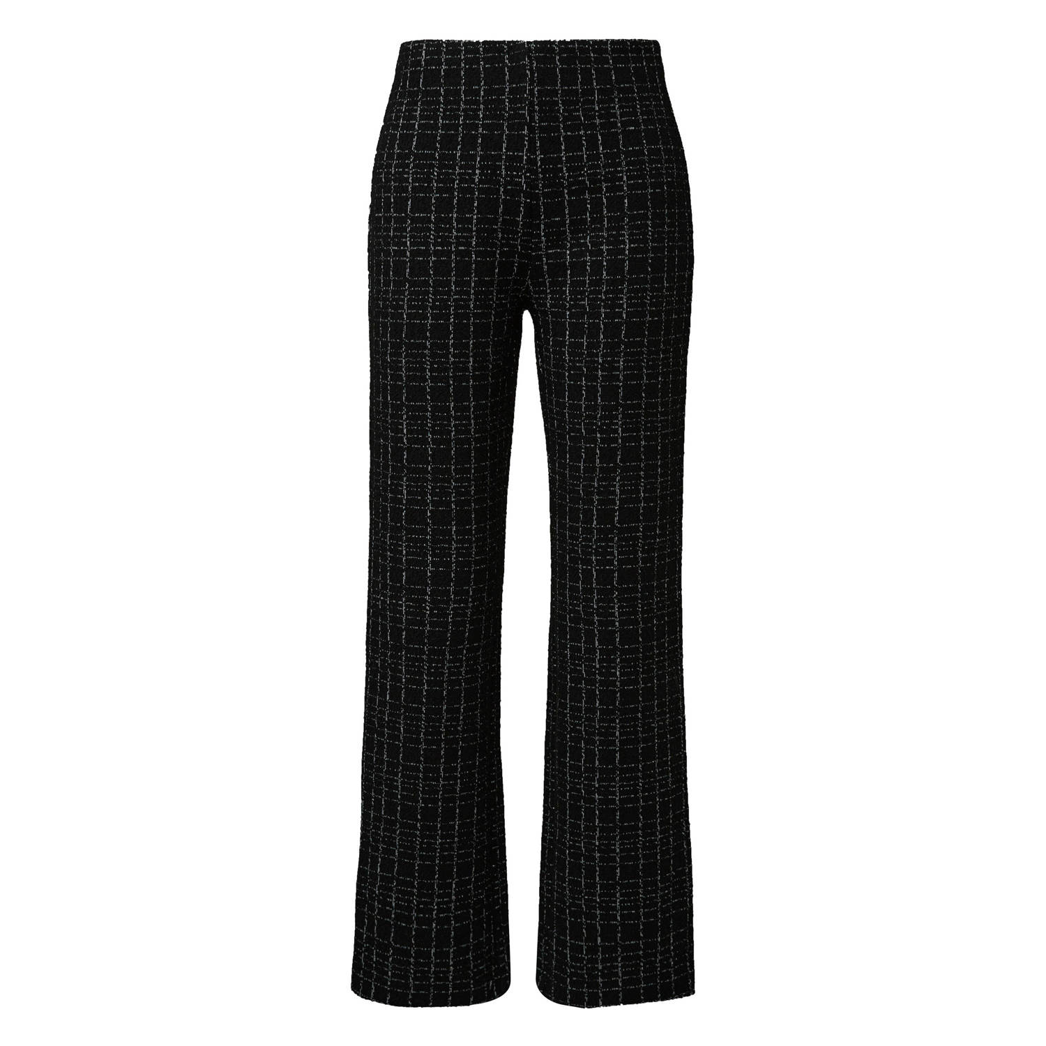 Comma geruite straight fit pantalon zwart grijs