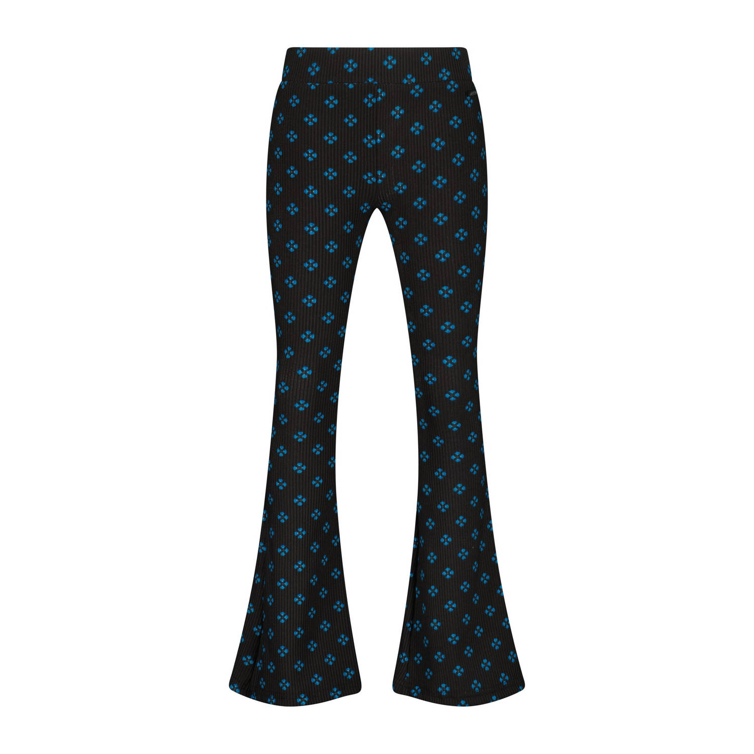 Raizzed flared broek Rian met all over print zwart blauw