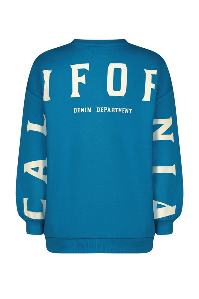 Raizzed sweater Neva met backprint helderblauw wehkamp