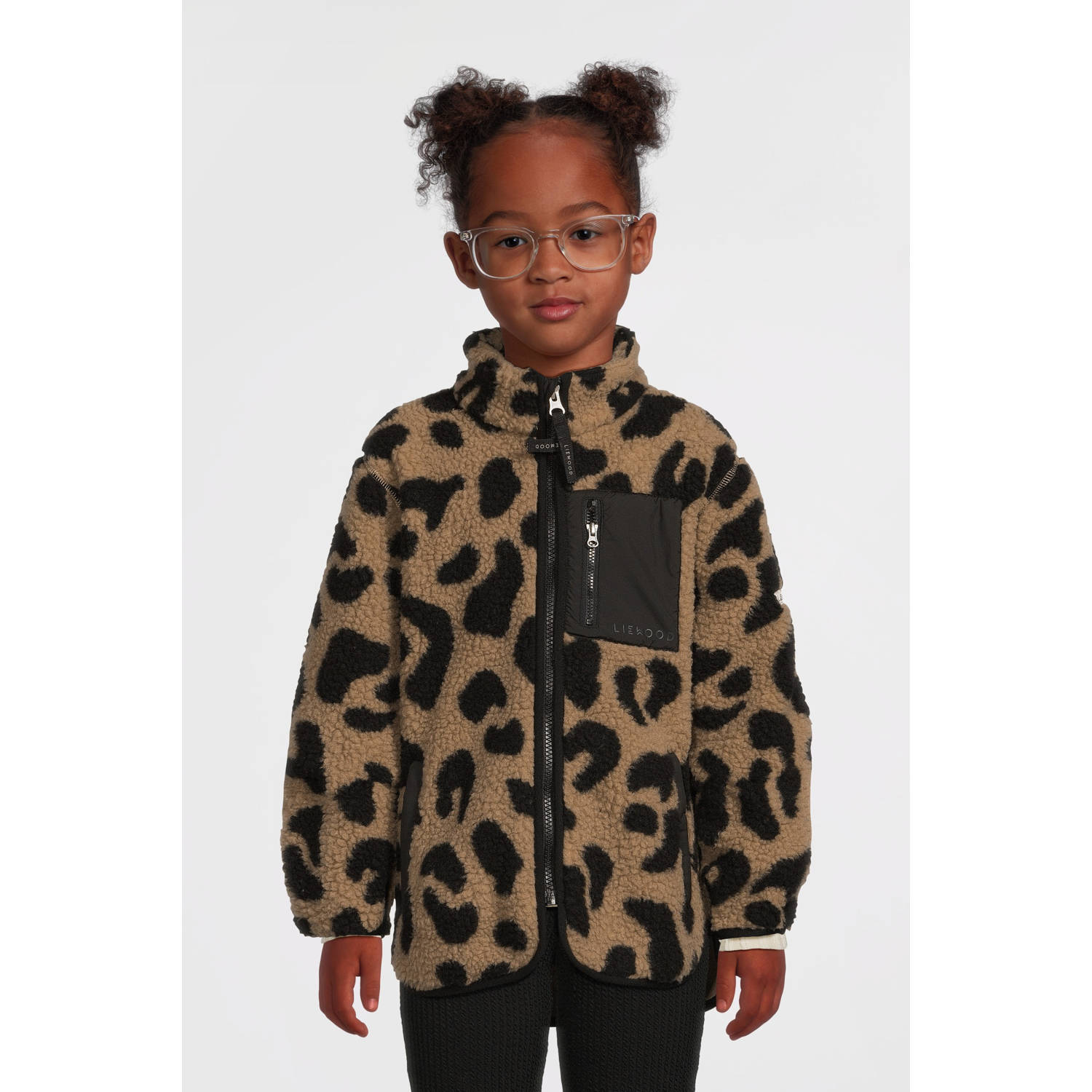 Liewood teddy winterjas Nolan met panterprint bruin zwart