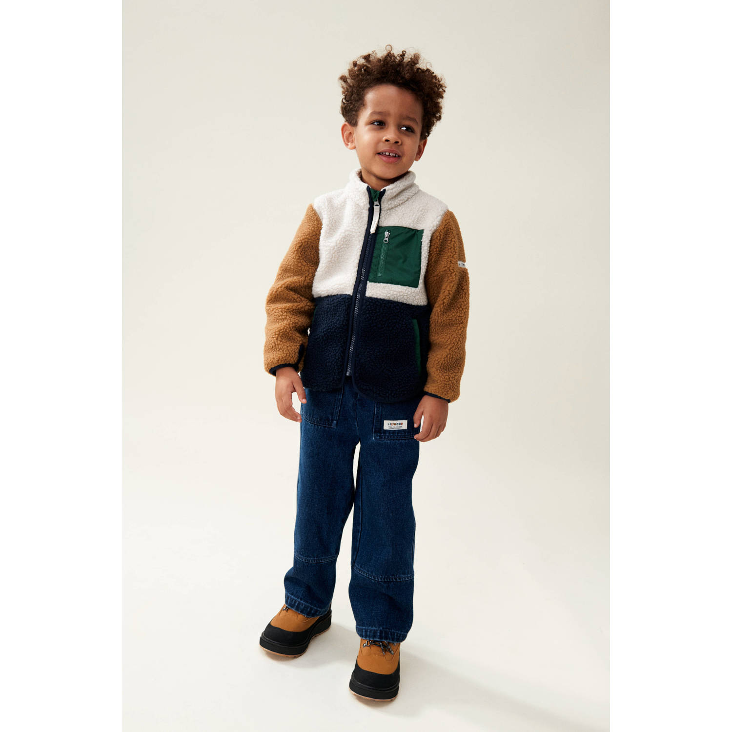 Liewood teddy tussenjas Nolan blauw bruin wit