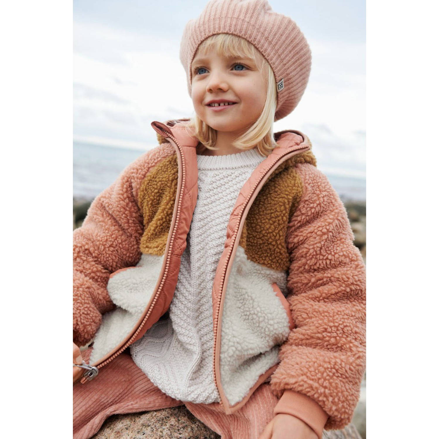Liewood reversible gewatteerde winterjas Jackson roze bruin wit