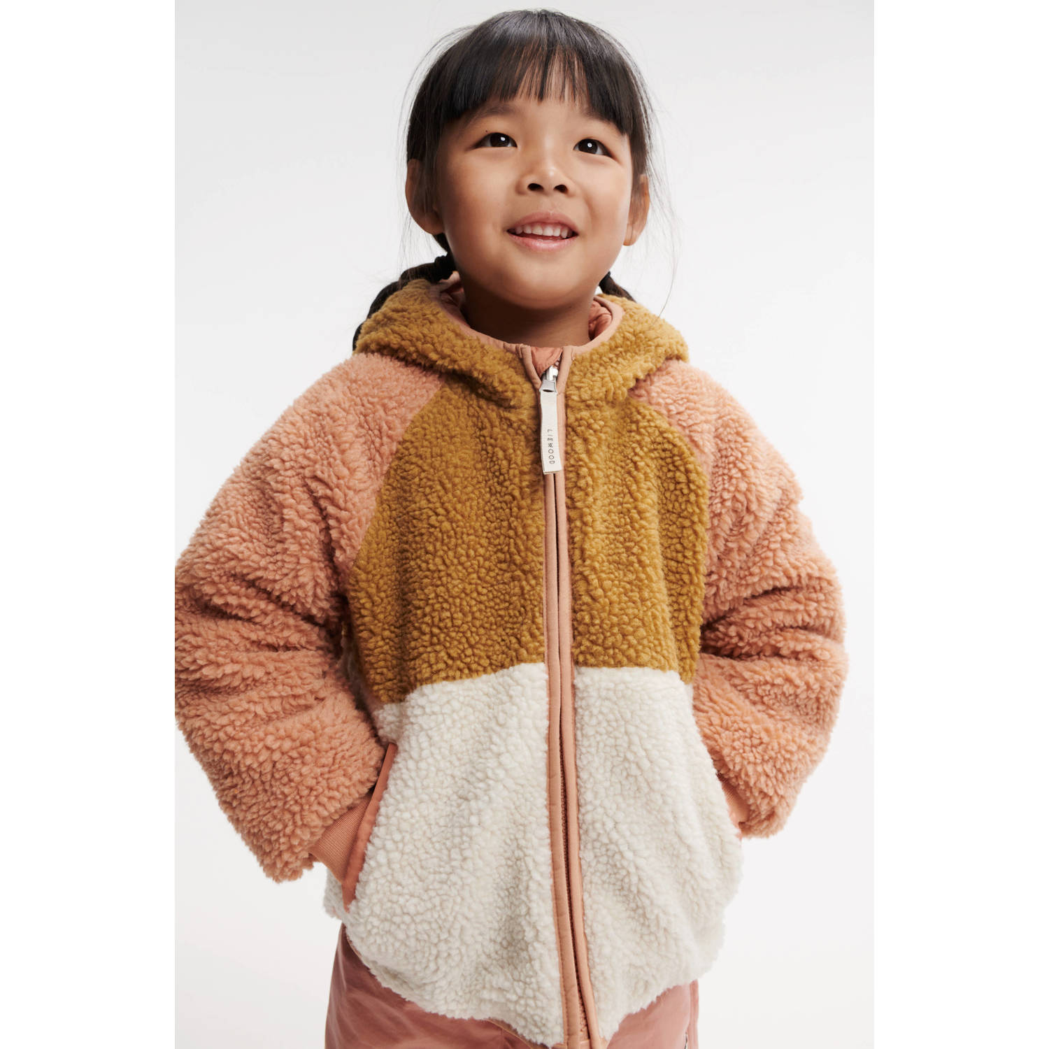 Liewood reversible gewatteerde winterjas Jackson roze bruin wit