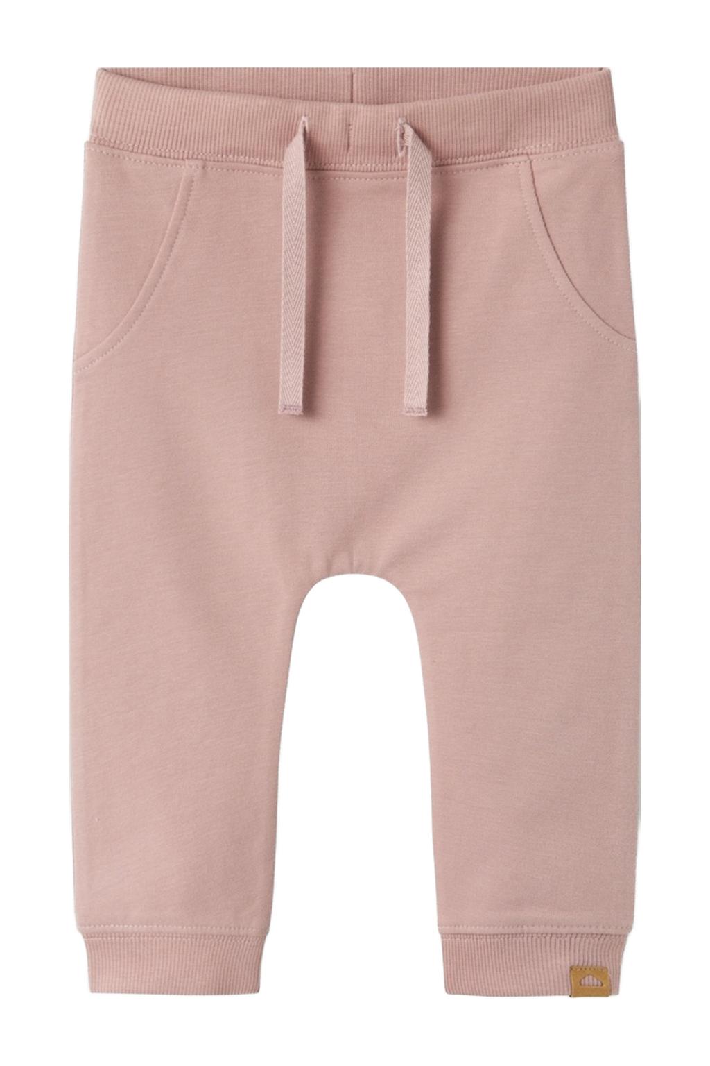 Roze jongens NAME IT BABY baby regular fit broek van katoen met elastische tailleband met koord en effen