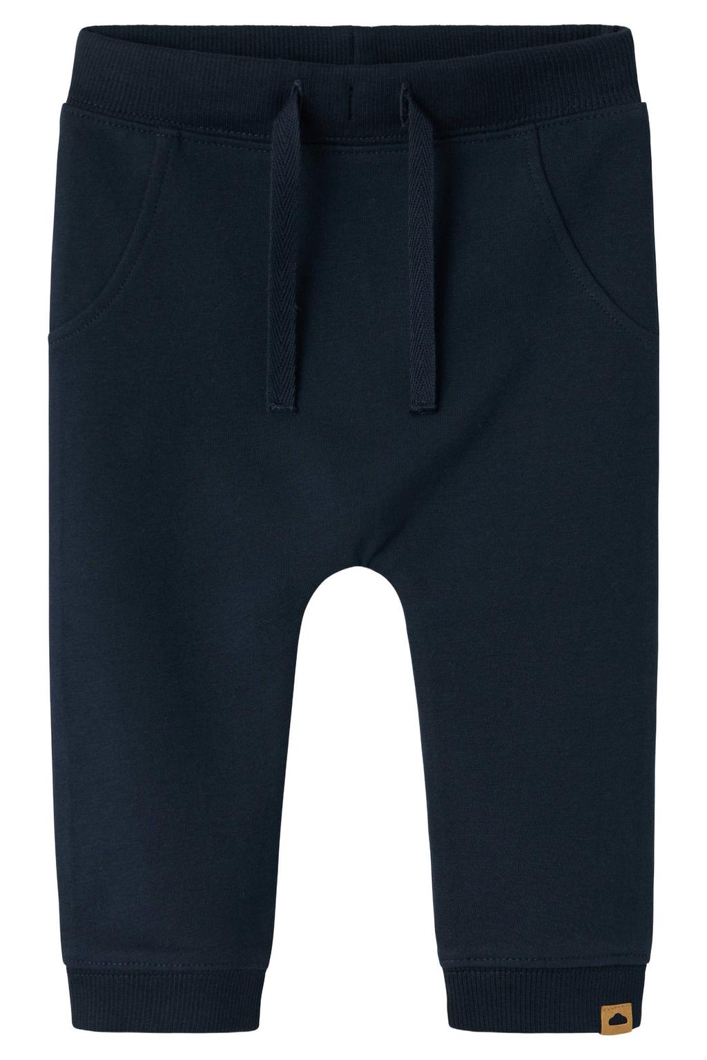 Donkerblauwe jongens NAME IT BABY baby regular fit broek van katoen met elastische tailleband met koord en effen