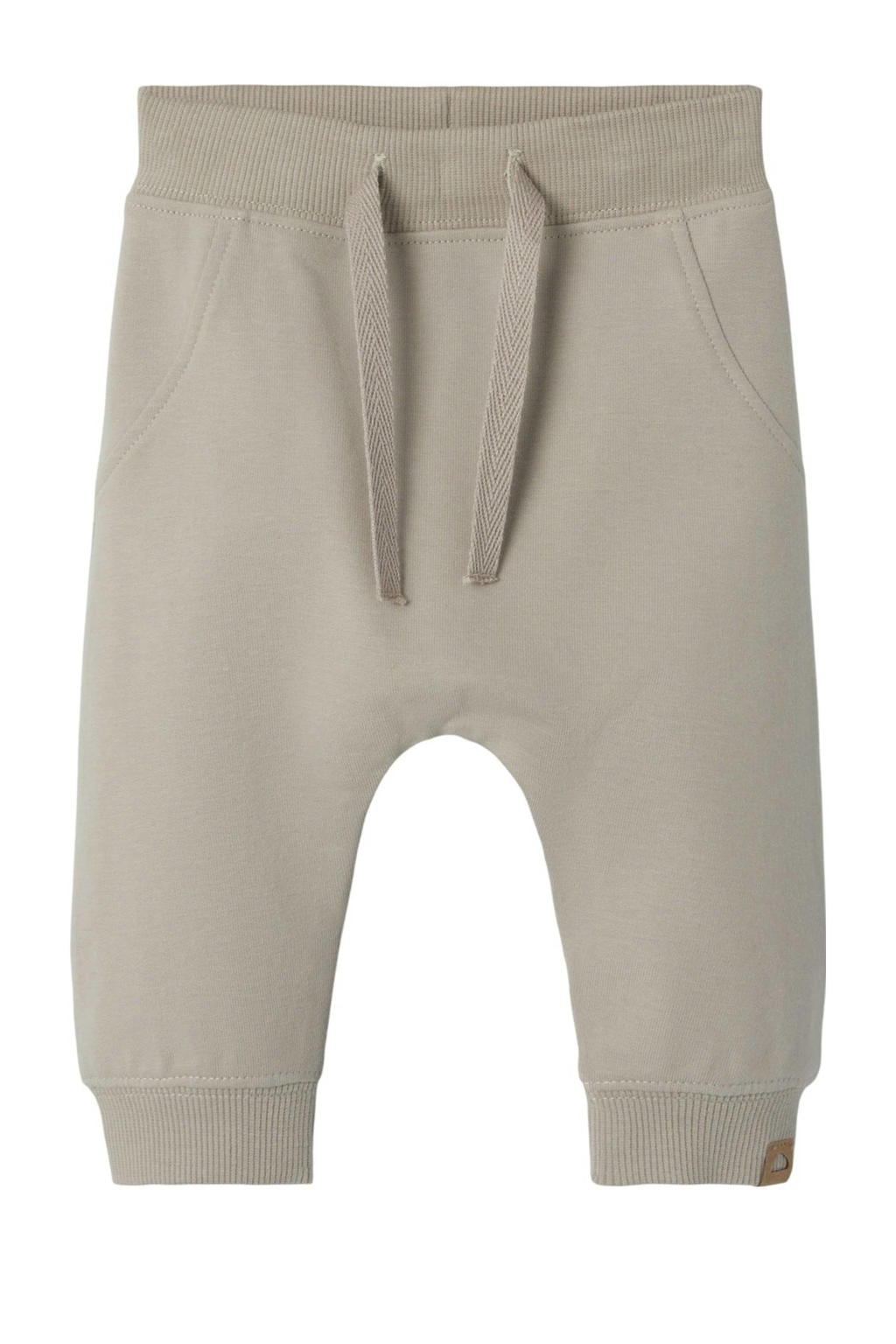 Beige jongens NAME IT BABY baby regular fit broek van katoen met elastische tailleband met koord en effen