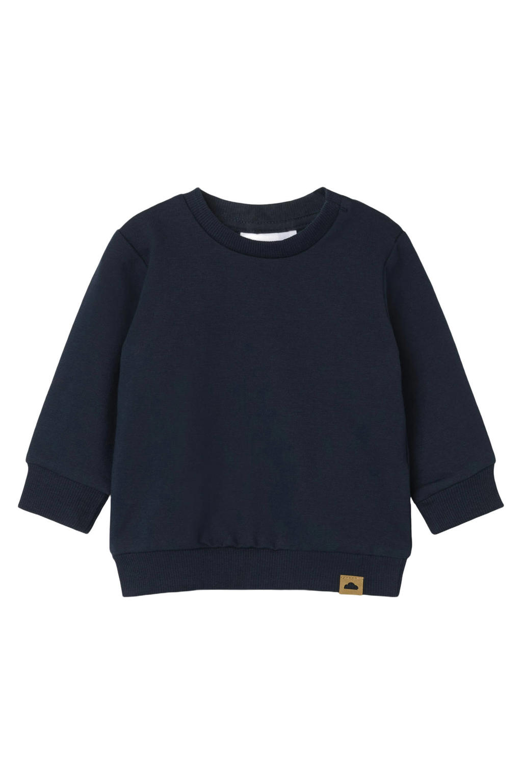 Donkerblauwe jongens NAME IT BABY sweater met effen, lange mouwen, ronde hals en drukknoopsluiting
