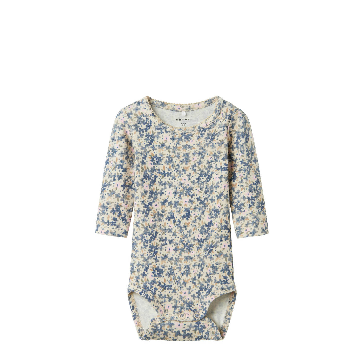 Name it BABY Romper Ecru Meisjes Stretchkatoen Ronde hals Bloemen 56