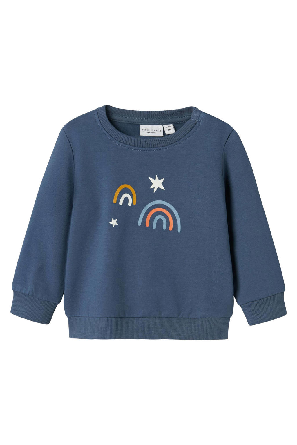 Grijsblauwe jongens NAME IT BABY sweater met printopdruk, lange mouwen en ronde hals