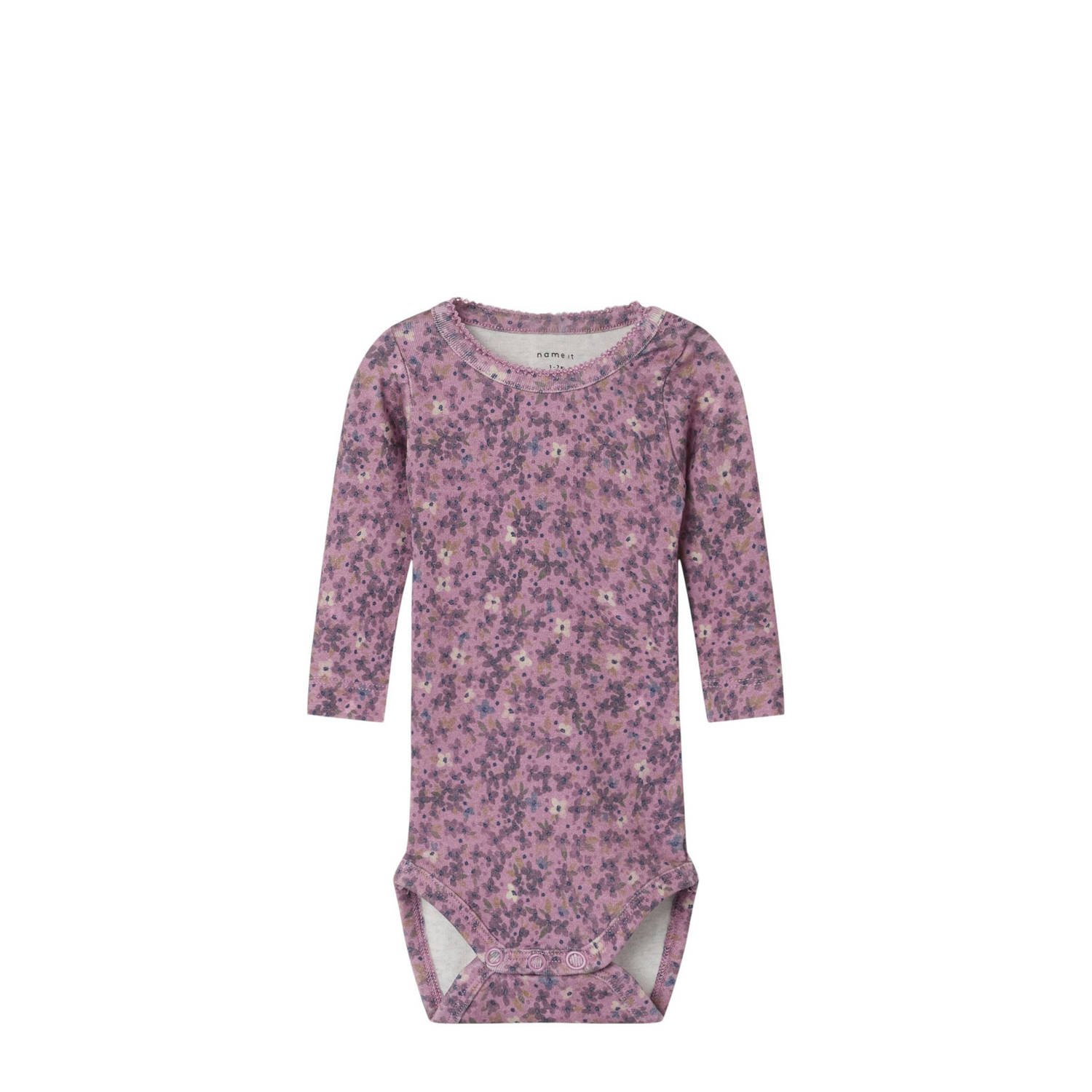 Name it BABY Romper Roze Meisjes Stretchkatoen Ronde hals Bloemen 56