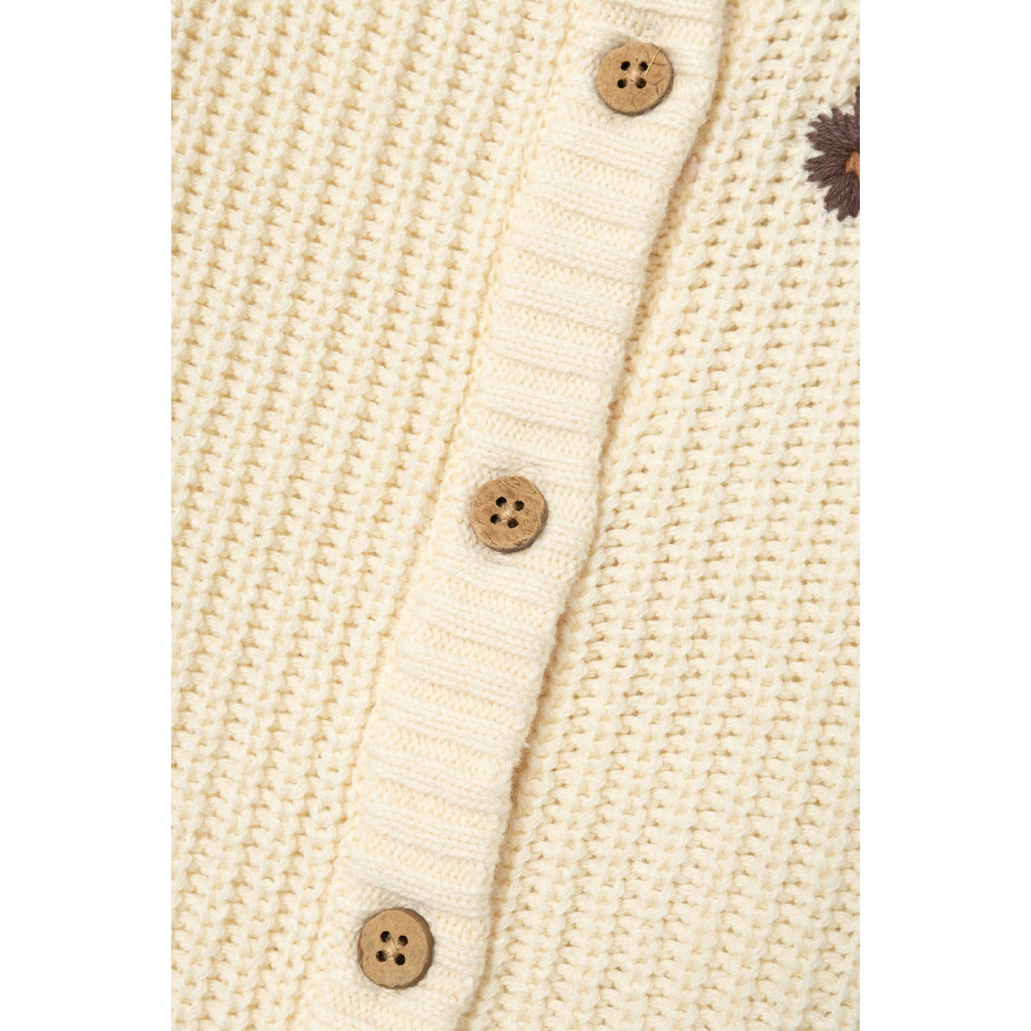 LIL' ATELIER MINI grofgebreid vest NMFEMLEN met printopdruk en borduursels ecru