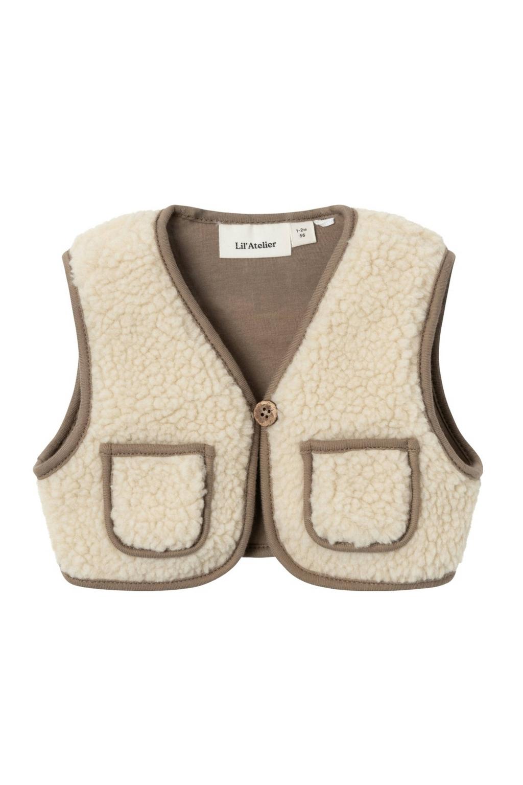 LIL' ATELIER BABY teddy gilet beige/bruin