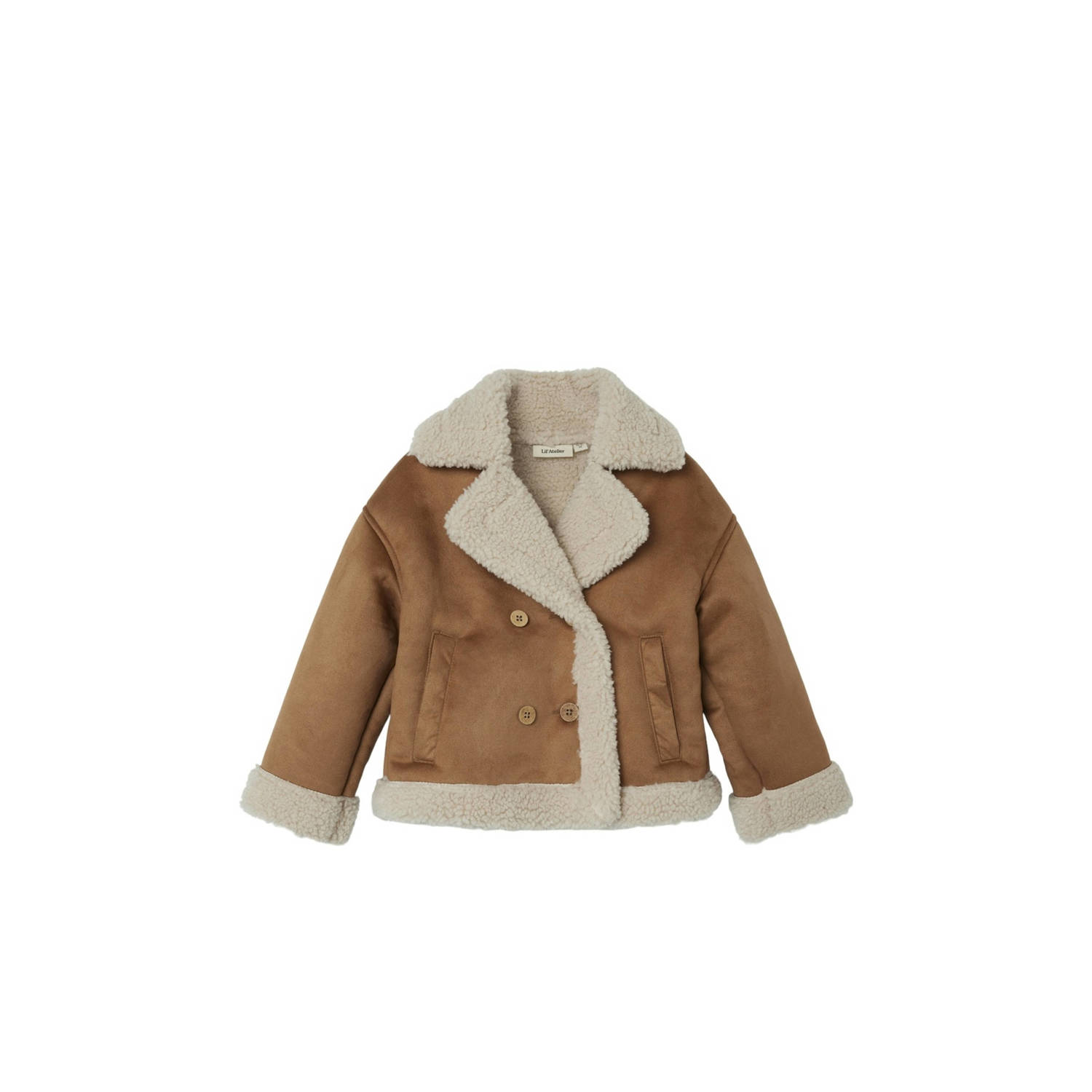 LIL' ATELIER MINI jas NMNNOLO bruin beige Jongens Imitatiesuède Reverskraag 122 128