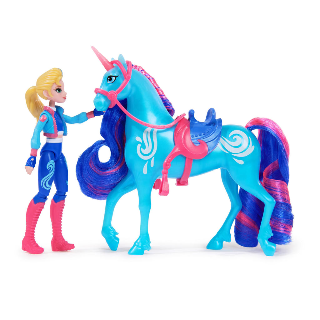 Unicorn Academy Isabel & River met 2 rijaccessoires en borstel - Speelfigurenset
