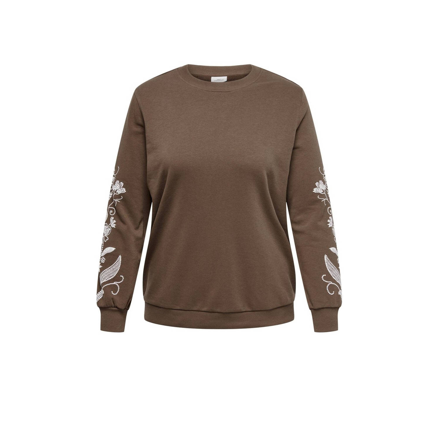 Only Carmakoma Gestikt Blad Lange Mouw Sweater Brown Dames