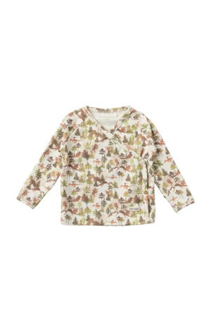 baby longsleeve met all over print en overslag detail wit/groen/bruin