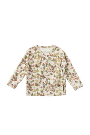baby longsleeve met all over print en overslag detail wit/groen/bruin