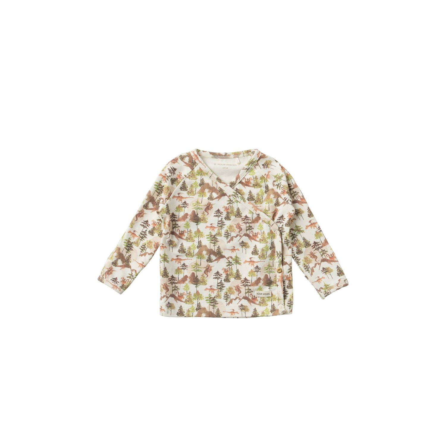 Your Wishes baby longsleeve met all over print en overslag detail wit groen bruin