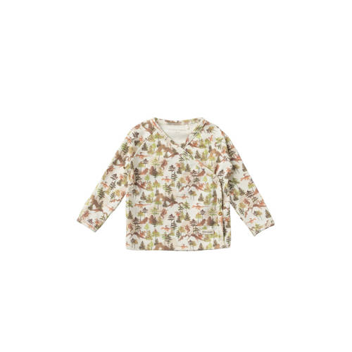 Your Wishes baby longsleeve met all over print en overslag detail wit/groen/bruin afbeelding
