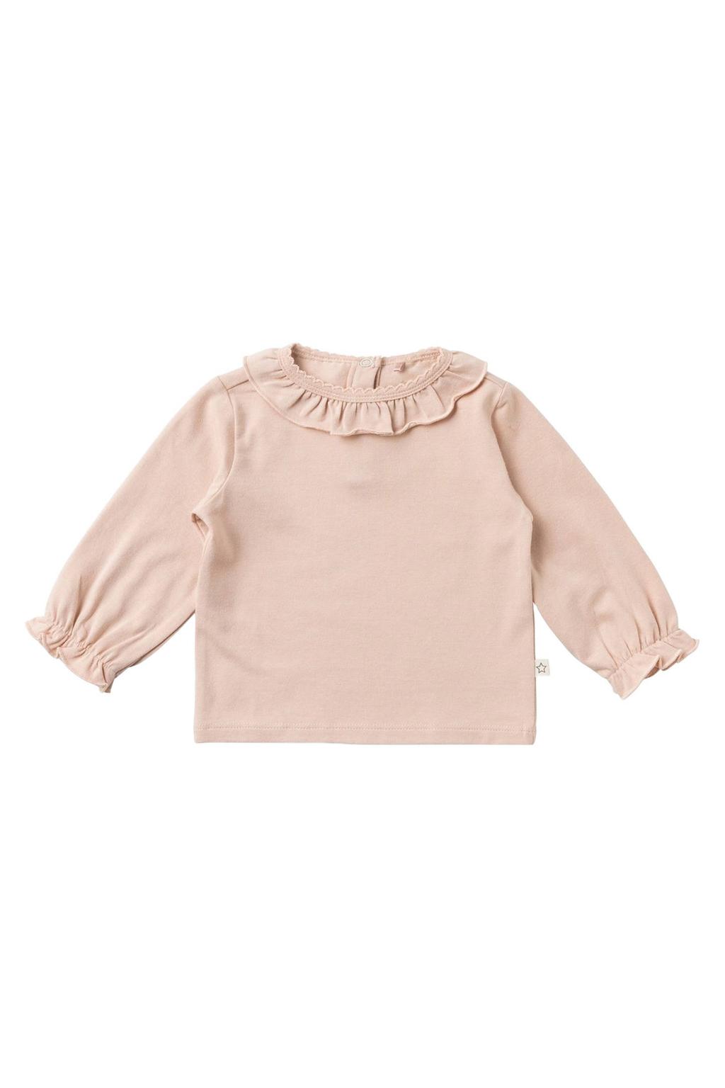 Roze meisjes Your Wishes baby longsleeve van katoen met effen, lange mouwen, ronde hals, drukknoopsluiting en ruches