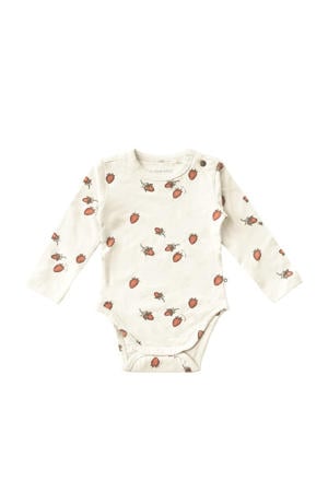 romper met aardbeien print wit/rood