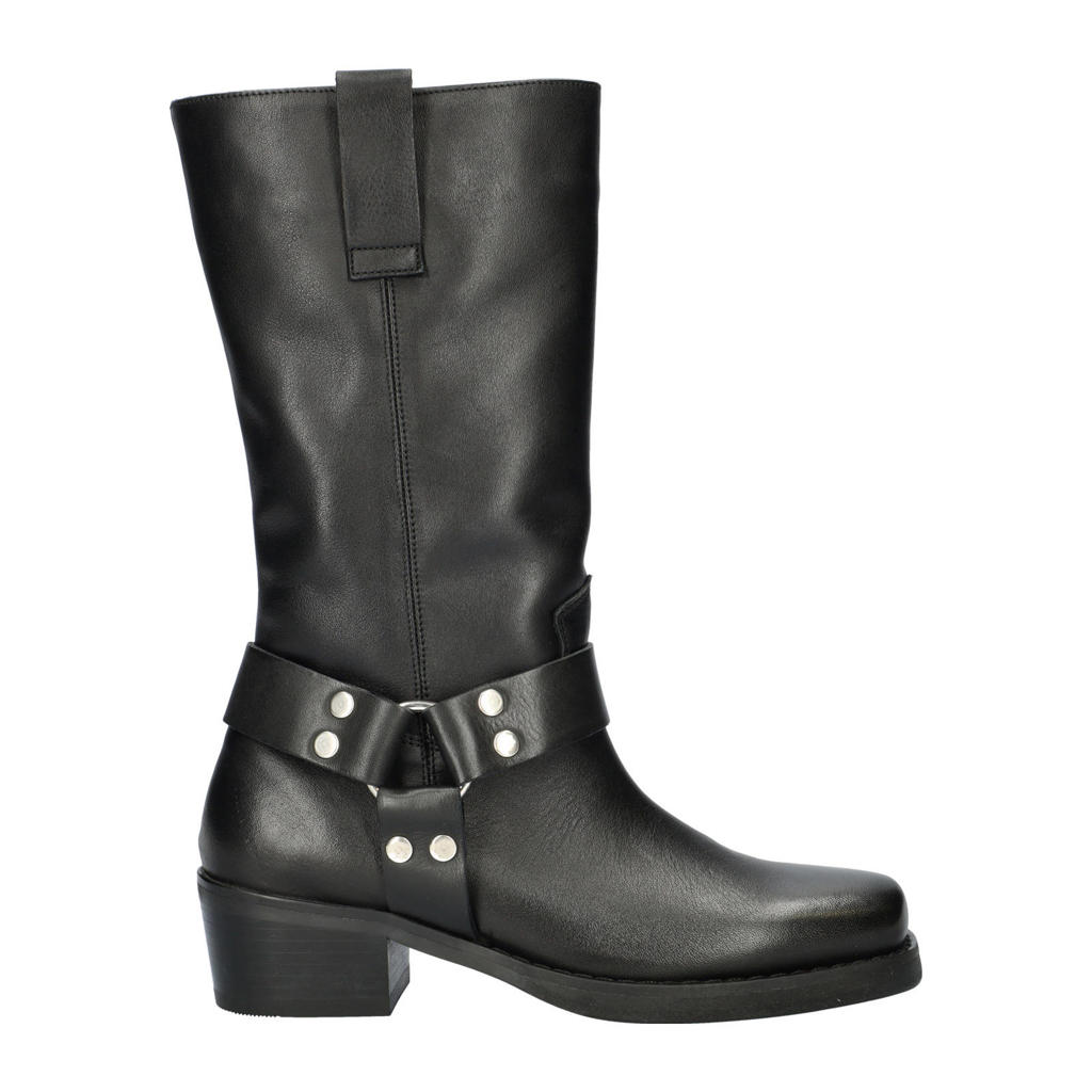 Zwarte dames Nelson leren bikerboots met effen