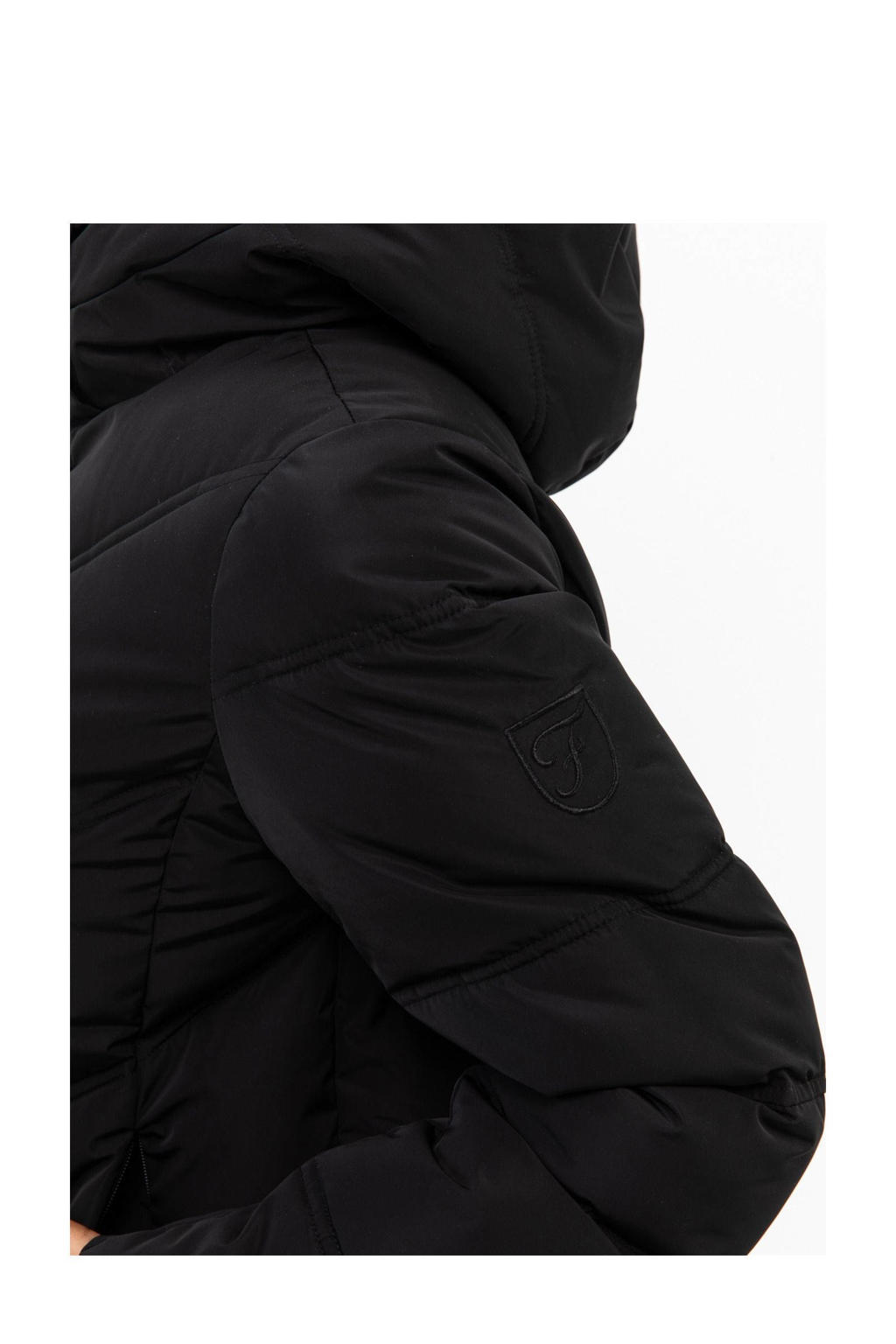 Zwarte dames Falcon jas Tallulah van polyester met lange mouwen, capuchon en 2-way rits