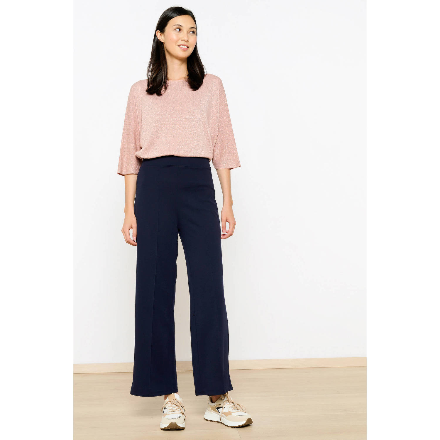 LOLALIZA cropped high waist wide leg broek donkerblauw
