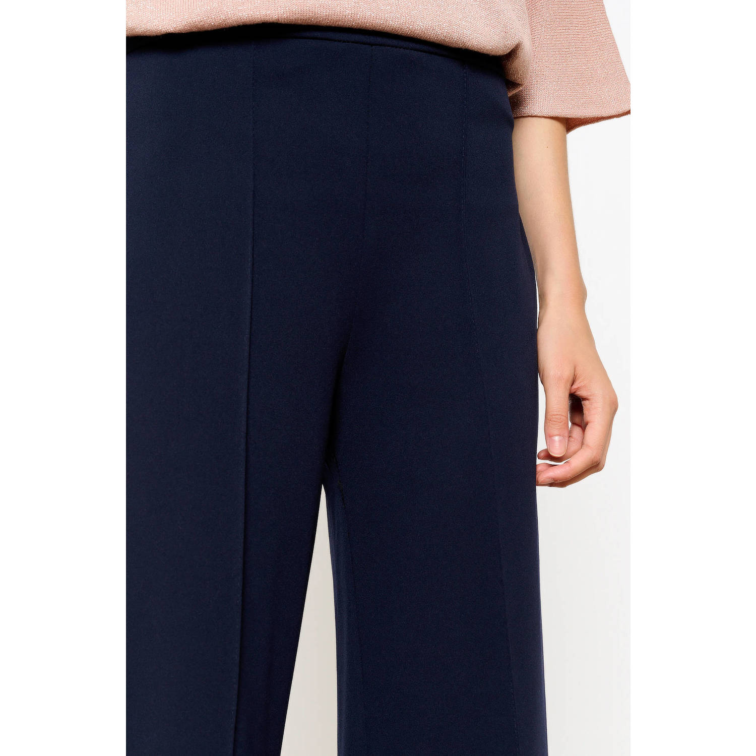 LOLALIZA cropped high waist wide leg broek donkerblauw
