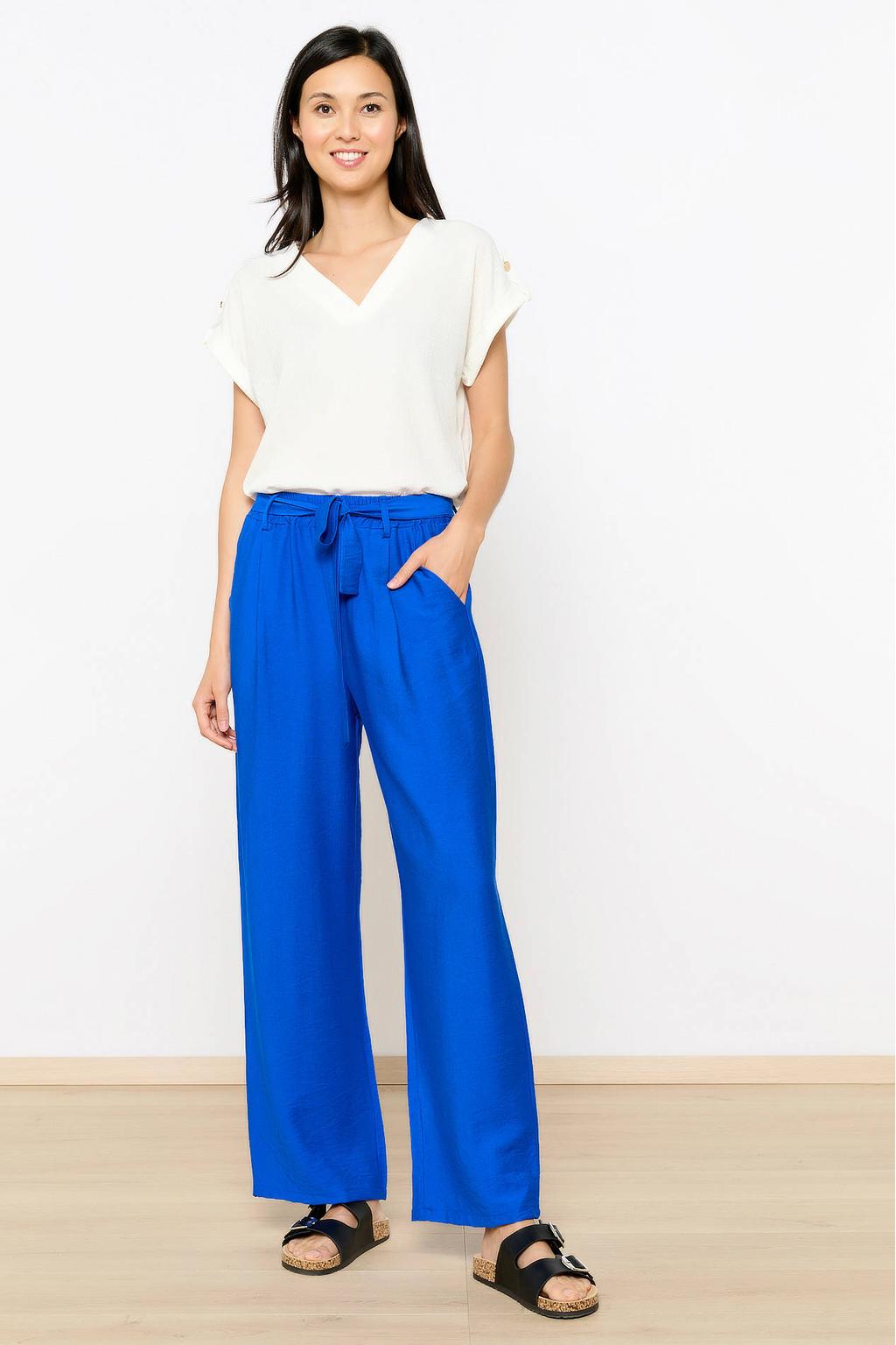 Blauwe dames LOLALIZA high waist wide leg broek van viscose met effen