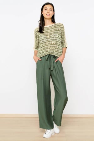 high waist wide leg broek kaki