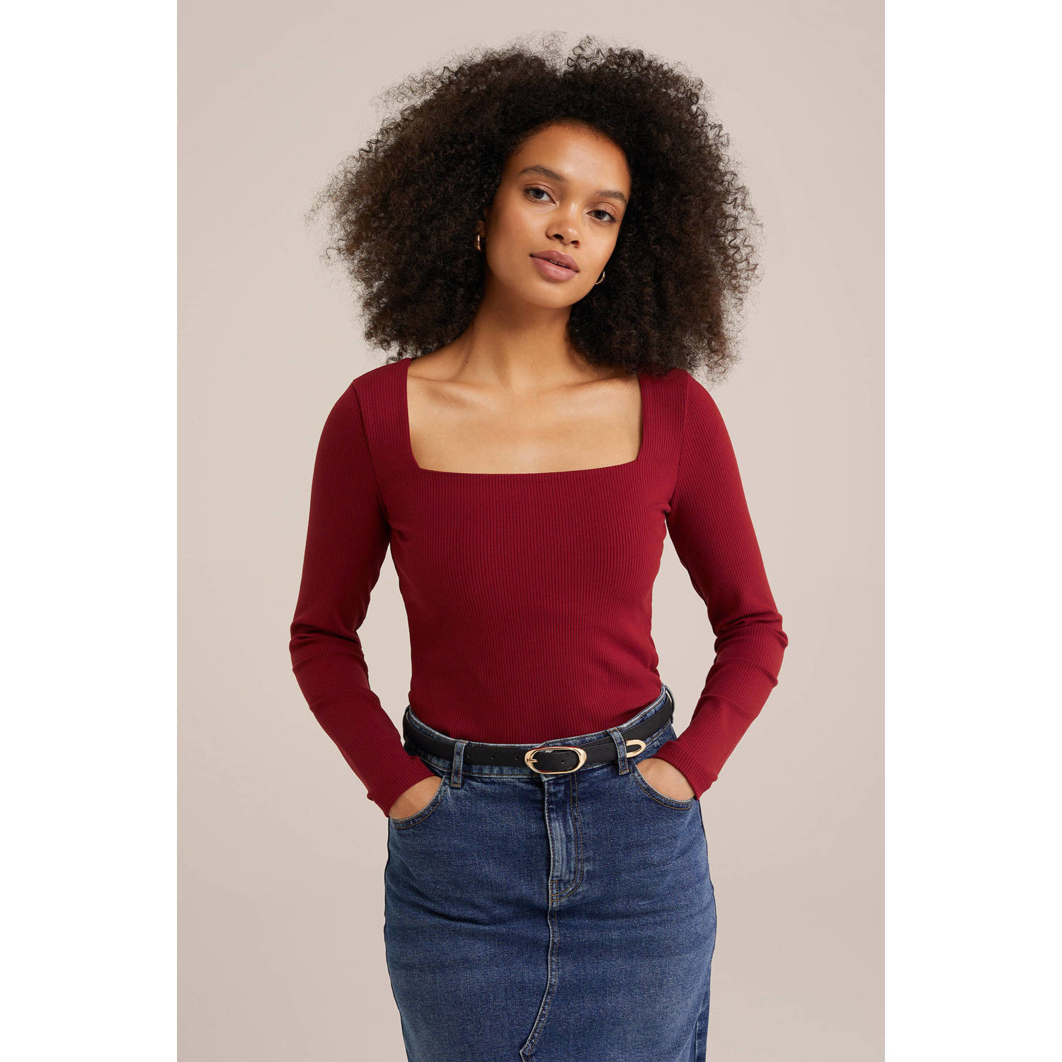 WE Fashion ribgebreide top rood