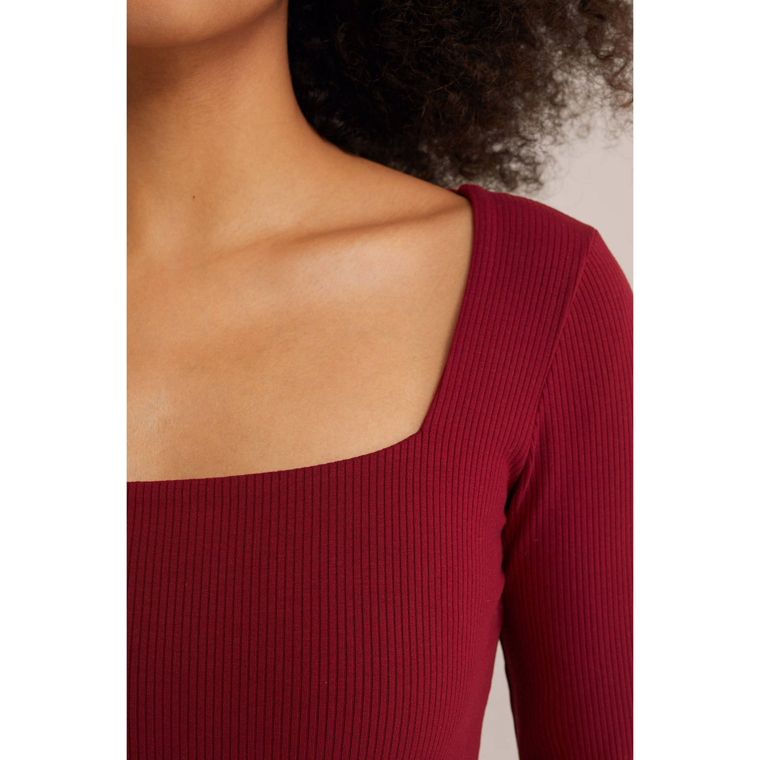 WE Fashion ribgebreide top rood